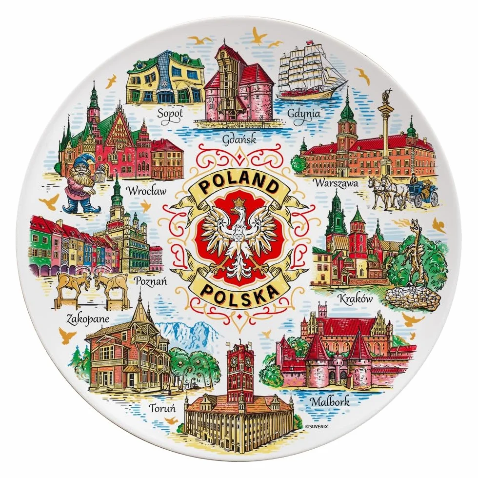 Suvenix Plato Cerámico Decorativo 15 cm Polonia Recuerdo Pared