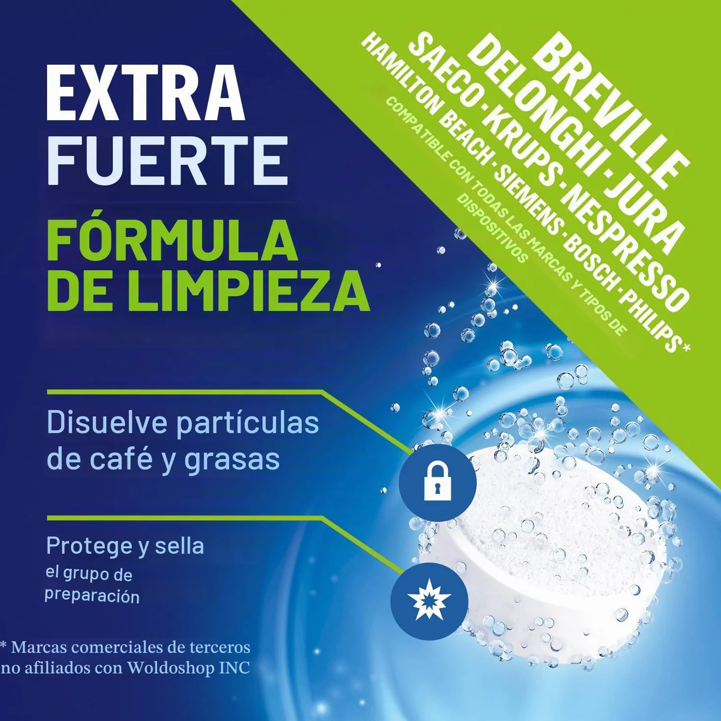 WoldoClean Pastillas Limpiadoras para Cafeteras 40 Unidades - Tabletas Disolventes de Grasa Compatibles con DeLonghi Jura Siemens Bosch Krups Melitta