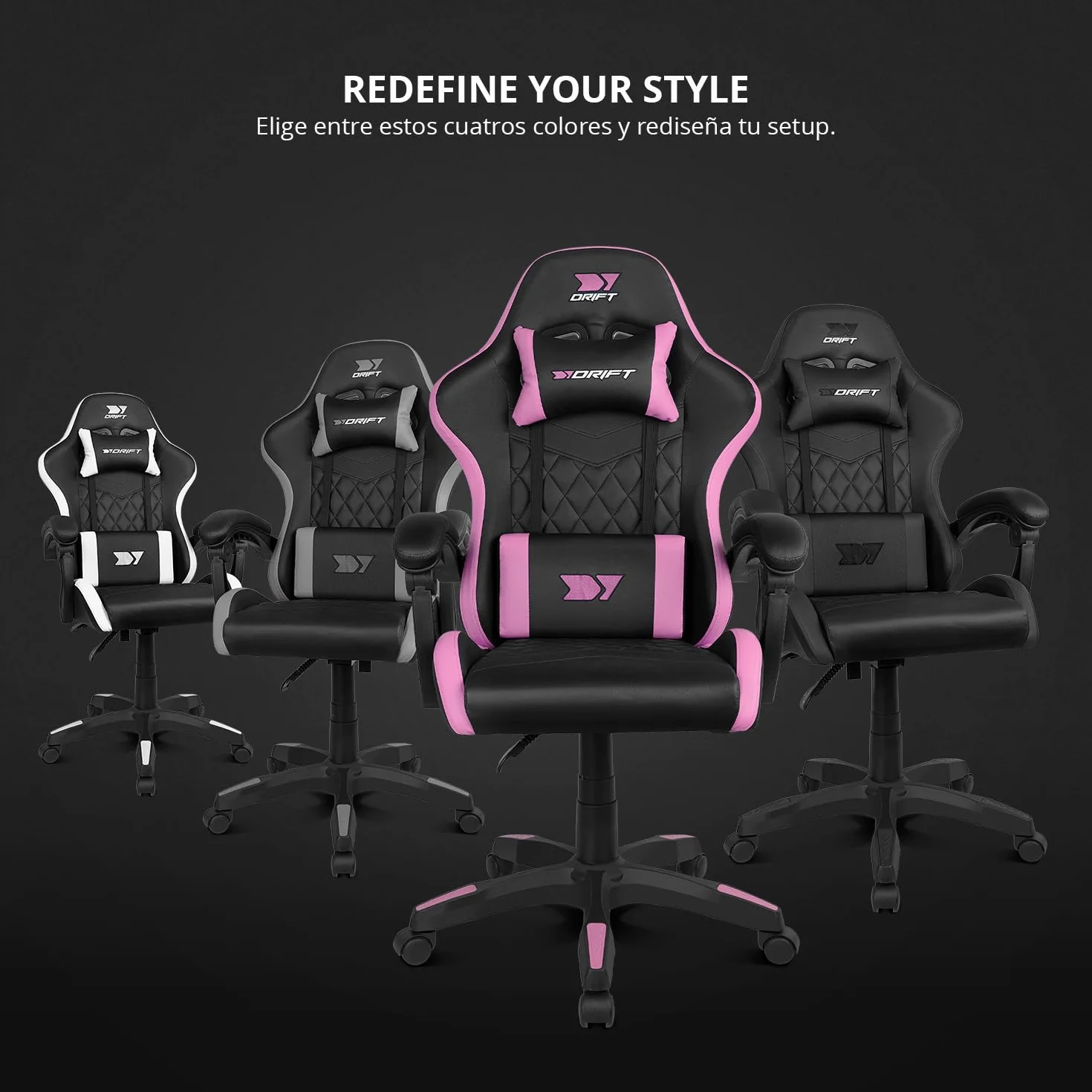 Drift Gaming DR35 Silla Profesional Polipiel Reposabrazos Acolchados Pistón Clase 3 Base Nylon Reforzada Negro/Blanco