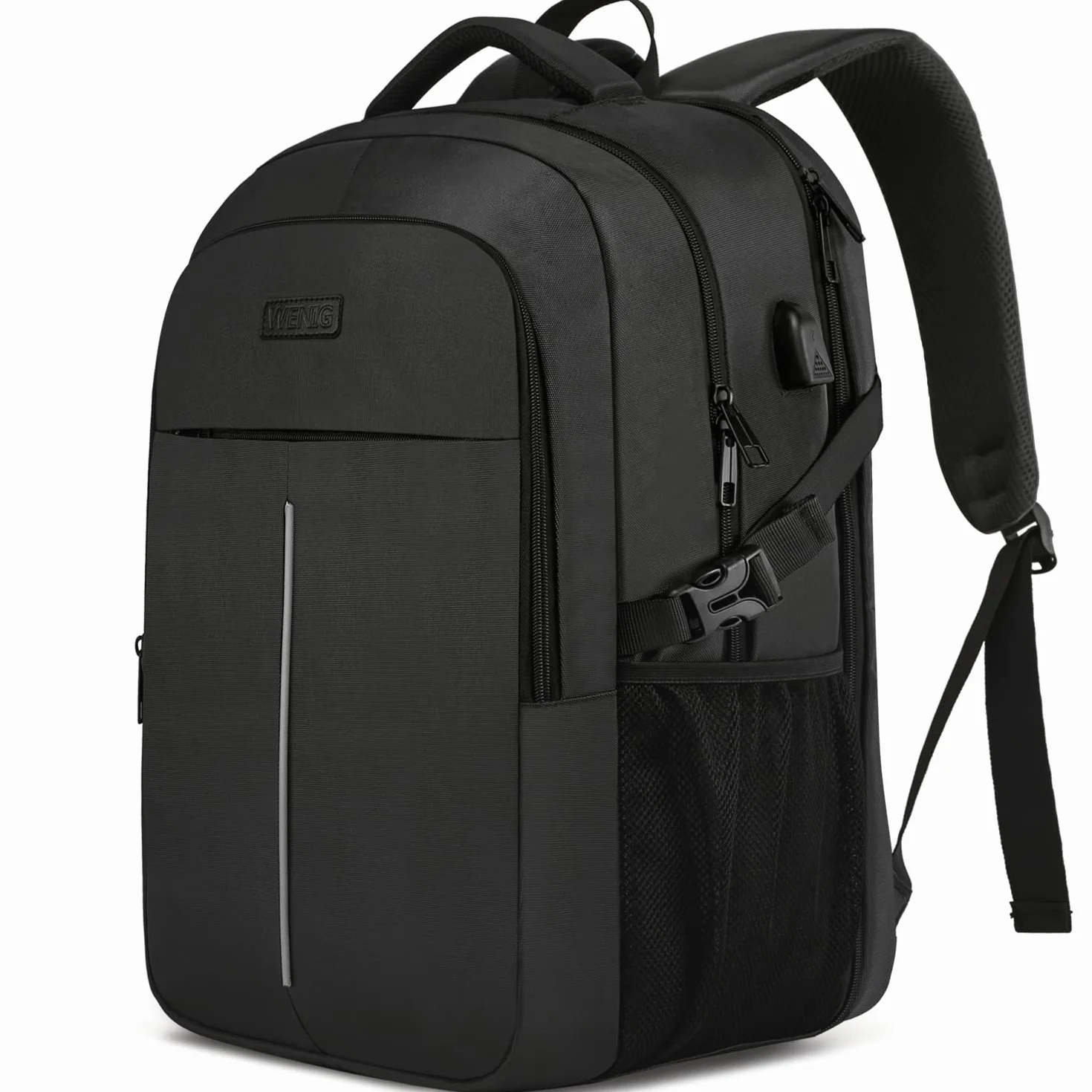 WENIG Mochila Hombre Impermeable Mochila Ordenador Portatil 17.3 Pulgadas Mochilas Escolares Bolso de Escuela Adolescente con Puerto USB Antirrobo Mochila Mujer para Viaje Diario - Negro