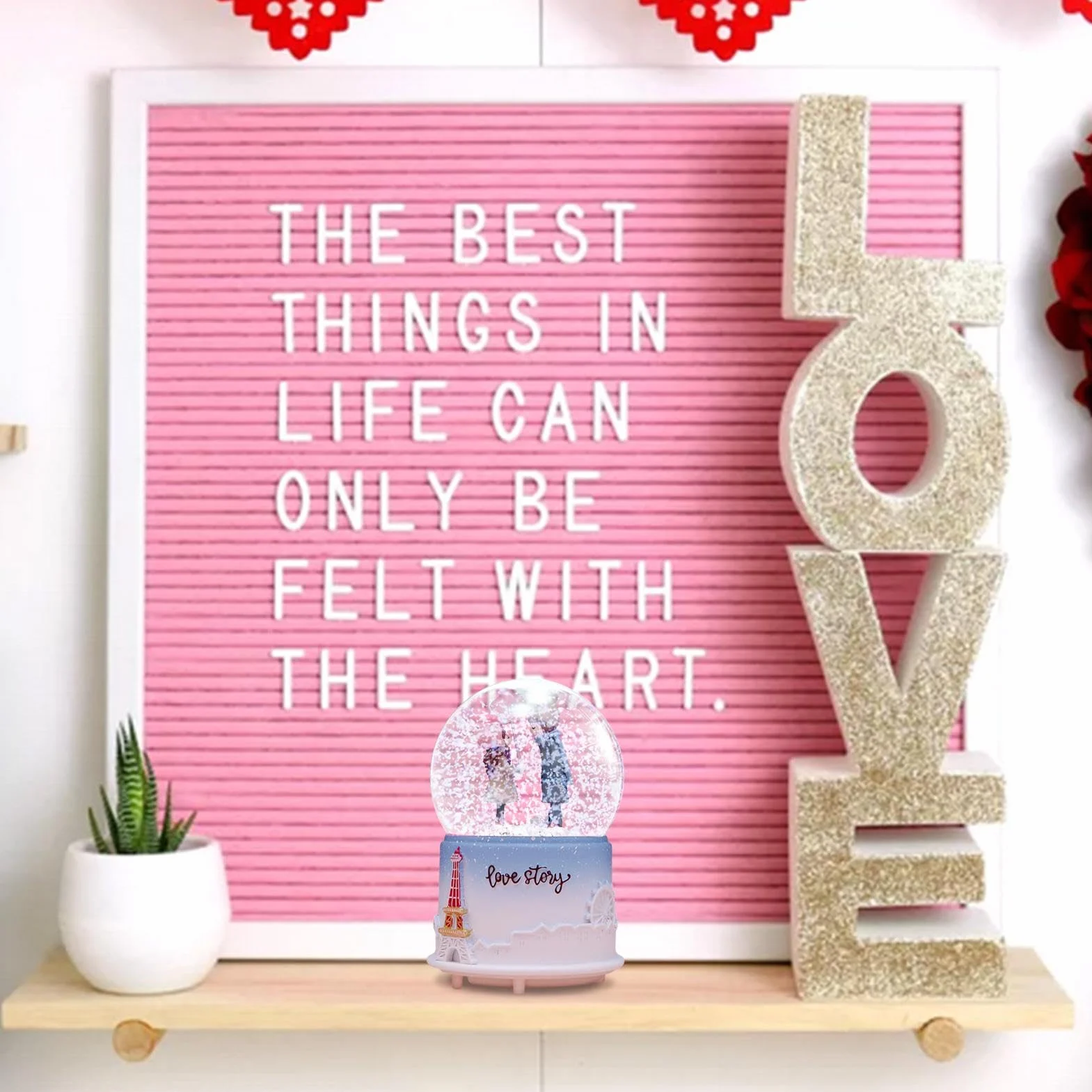 Caja de música de globo de nieve de San Valentín iluminada, bola de cristal musical para pareja, regalo romántico