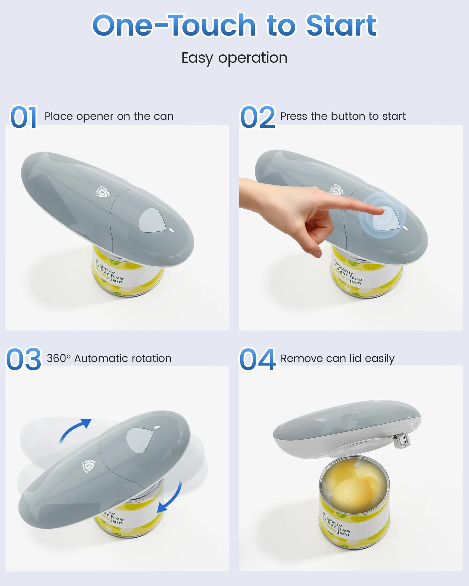 Abrelatas Eléctrico Automático One Touch de Rotación 360° Inalámbrico Ergonómico