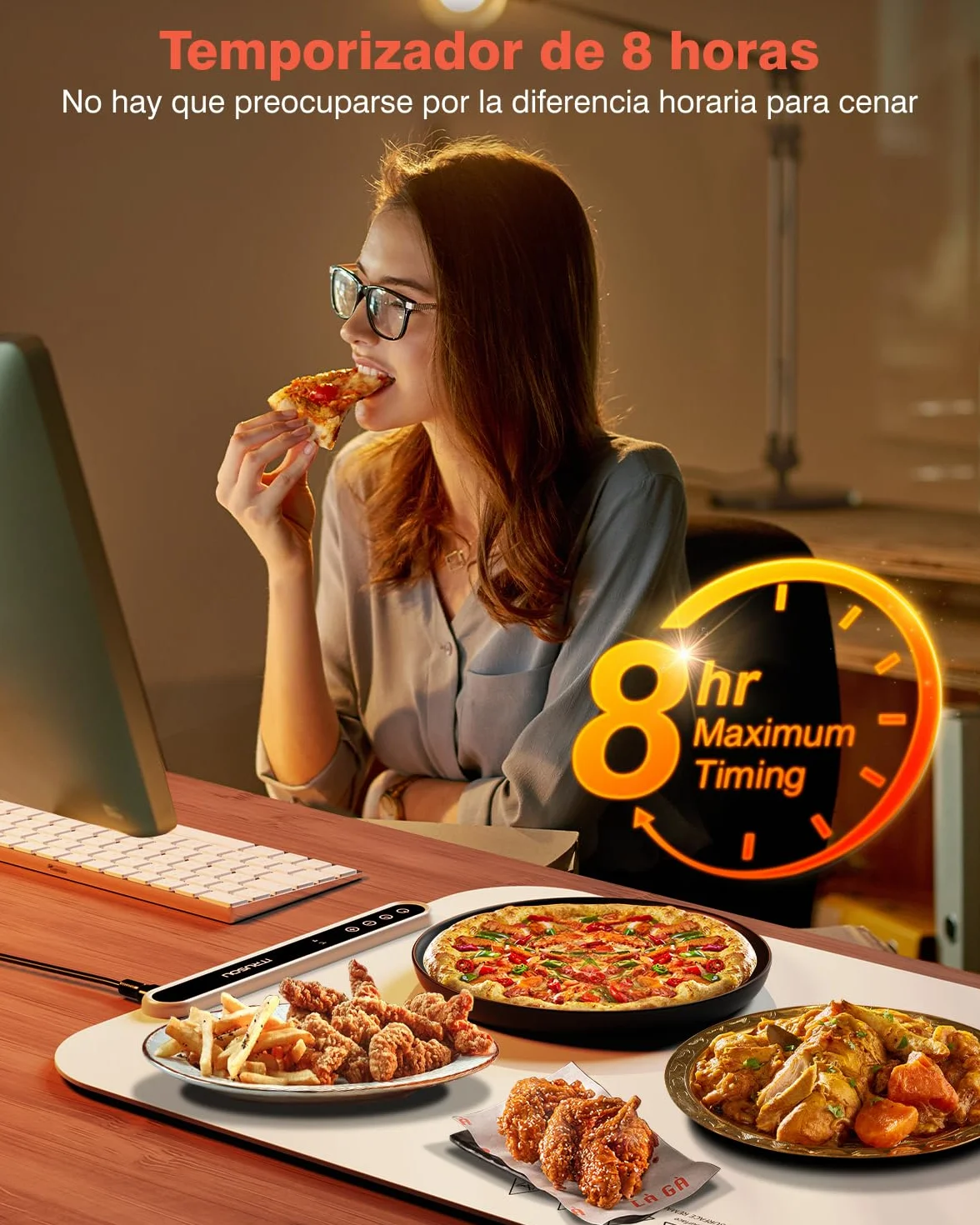 iTRUSOU Bandeja de Calentamiento de Silicona para Alimentos 7 Ajustes de Temperatura Apagado Automático 2-8 Horas Celsius/Fahrenheit