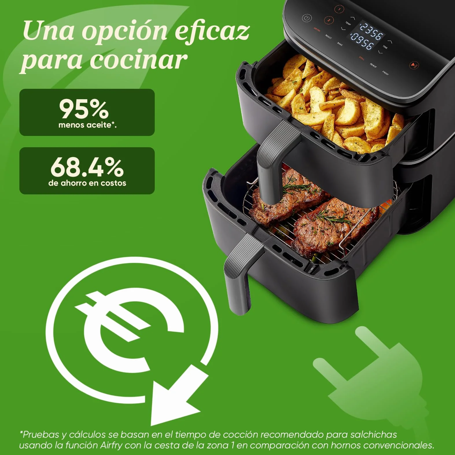 Cosori Freidora de Aire Turbo Tower Grande 10.8L Doble Cesta Vertical Turbo Blaze 6 en 1 2630W
