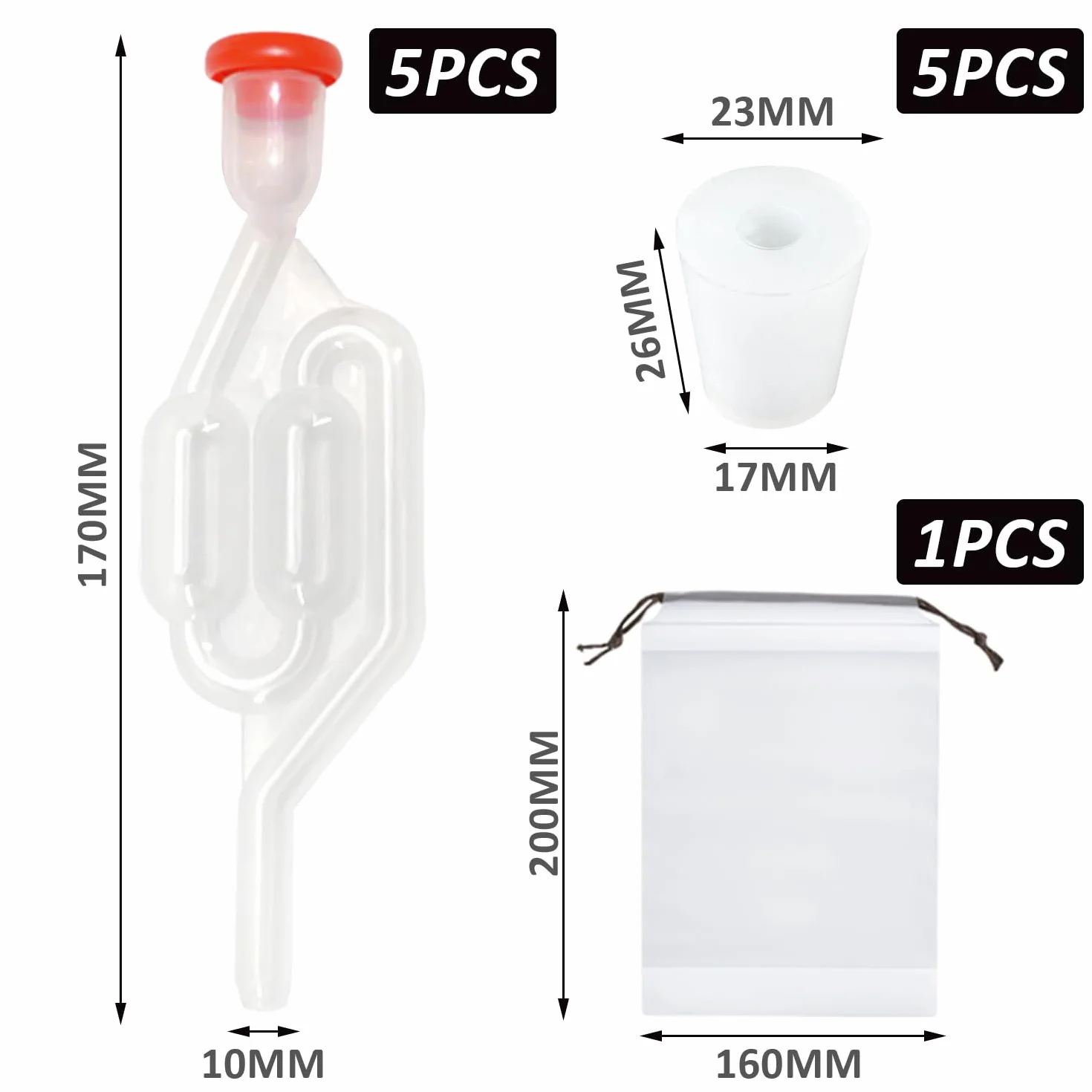 MEMOFYND Kit de Elaboración de Cerveza 5 Tubos de Fermentación con Tapones de Silicona y Bolsa de Almacenamiento