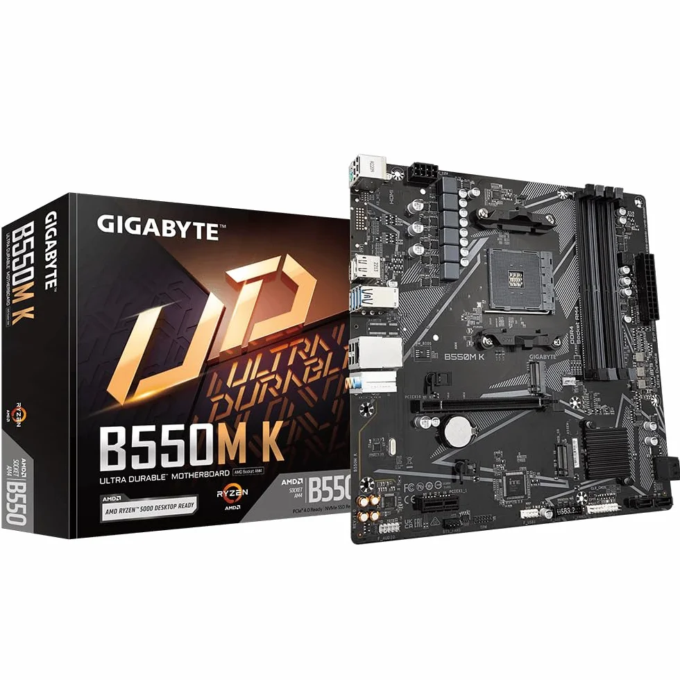 GIGABYTE B550M K Placa Base - Procesadores AMD Ryzen 5000, hasta 4733 MHz DDR4, 1xPCIe 4.0 + 1xPCIe 3.0 M.2, LAN 1GbE, USB 3.2 Gen 1
