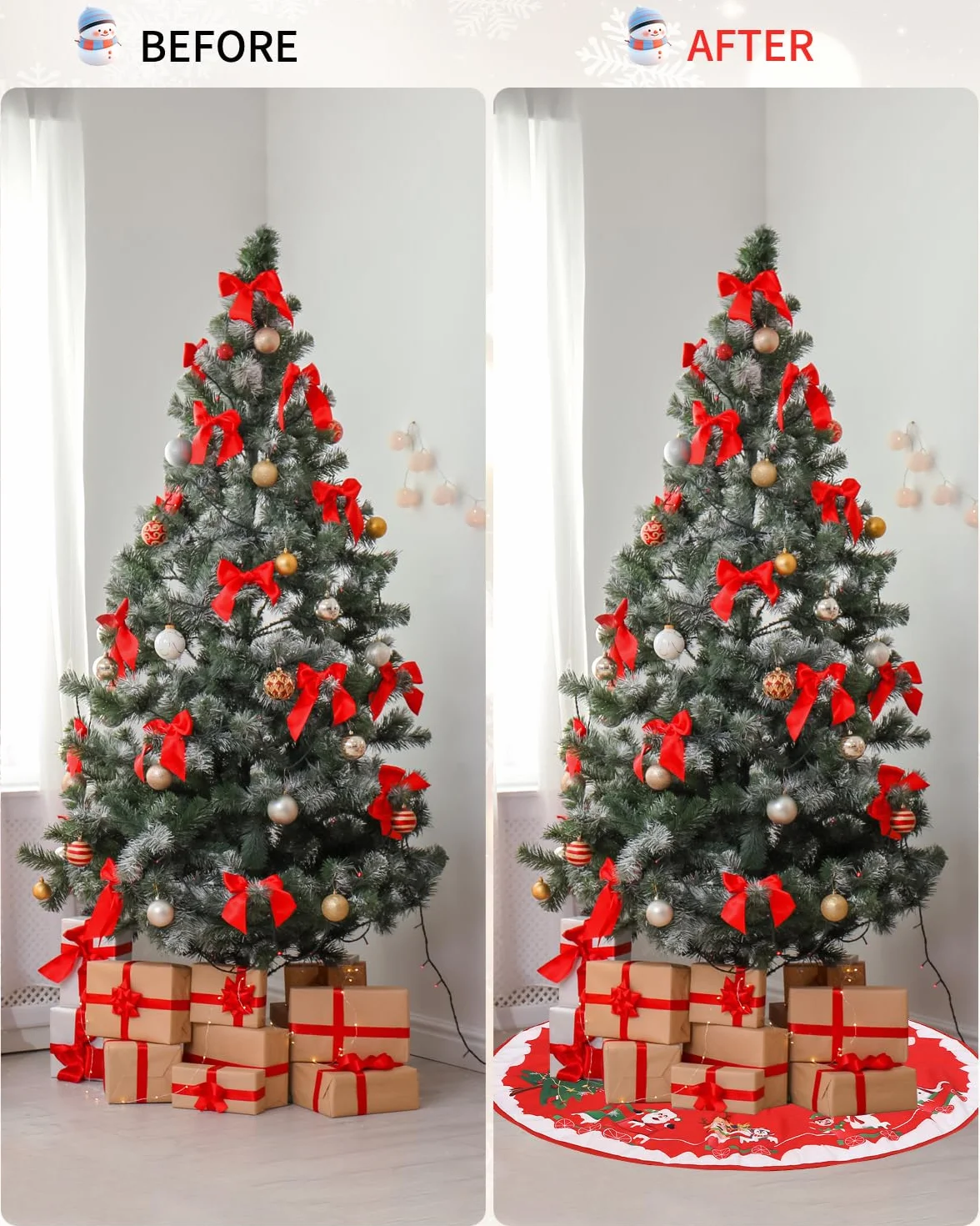 Falda de Árbol de Navidad Rojo 90 cm Circular Cubre Pie Alfombra Navideña con Patrón de Papá Noel