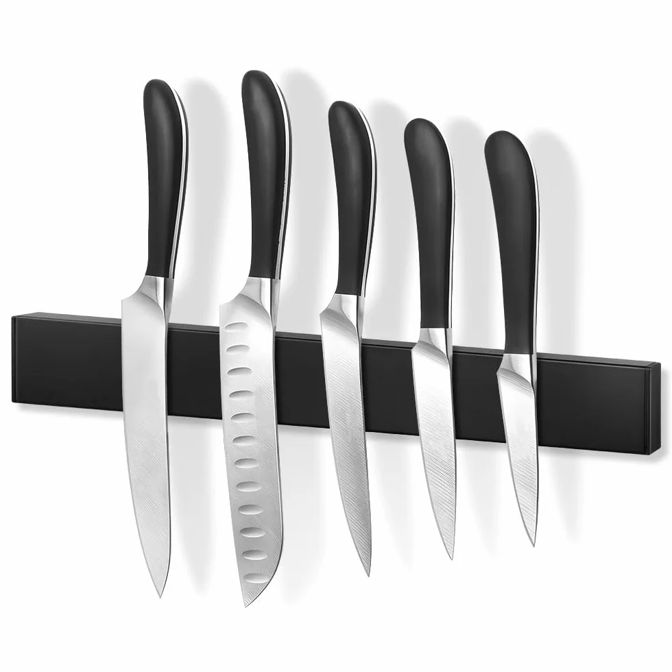 40cm Iman Cuchillos de Cocina, Negra Soporte Magnético Cuchillos Acero Inoxidable Cuchillero Magnético Puede sin Taladrar, Soporte Cuchillos Cocina para Espátulas, Tijeras