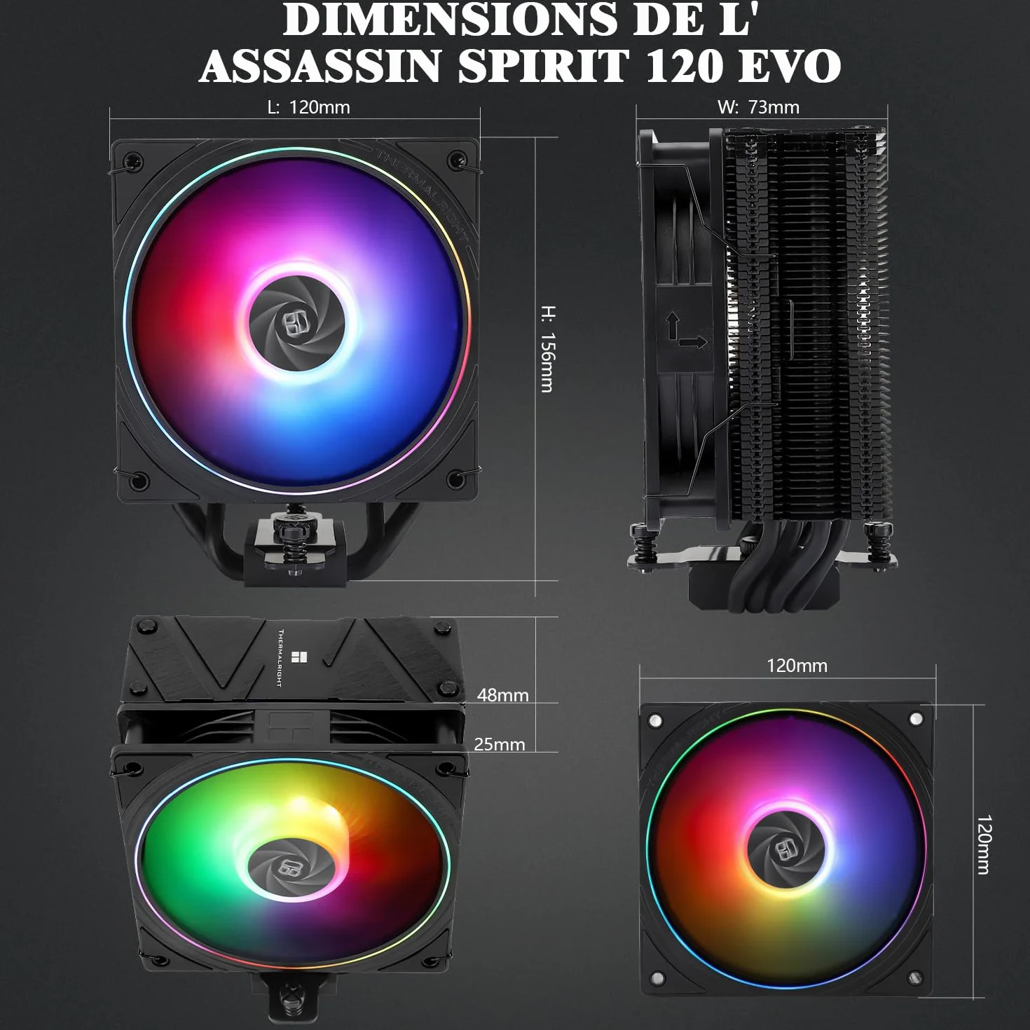 TR Assassin Spirit 120 EVO Negro Enfriador de CPU, Fan ARGB 120mm PWM Quiet, Tecnología AGHP 4, Soporte Intel LGA1700/1150/1151/1200 AMD AM4/AM5