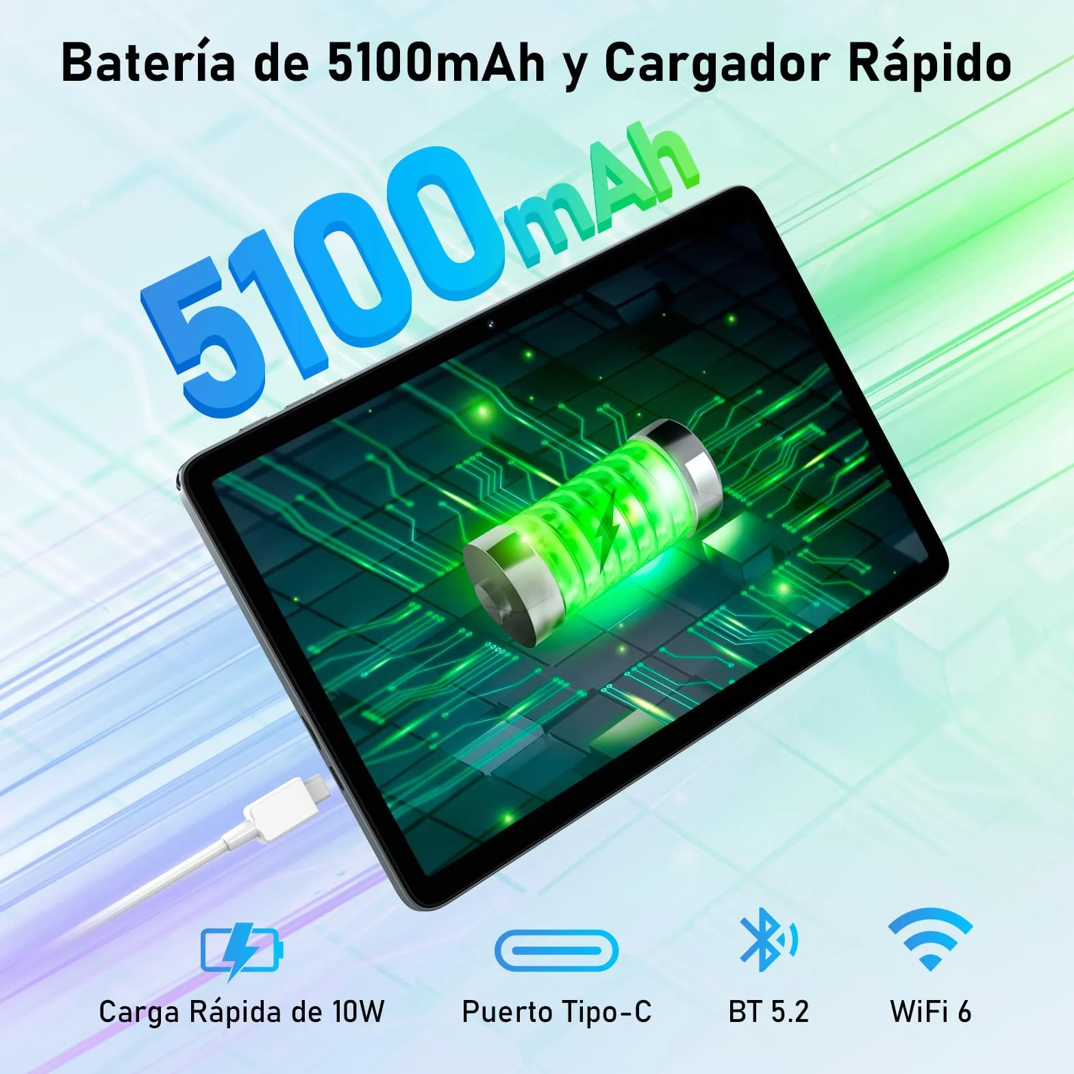 Blackview Tablet Android 15 Tab 60 WiFi 10 Pulgadas, PC Tableta, 12GB RAM + 128GB ROM/2TB TF, WiFi 6 Widevine L1, PC Mode 5100 mAh Batería Tablets Gaming Dual Cámara 8MP+5MP/WPS Suite/HD IPS