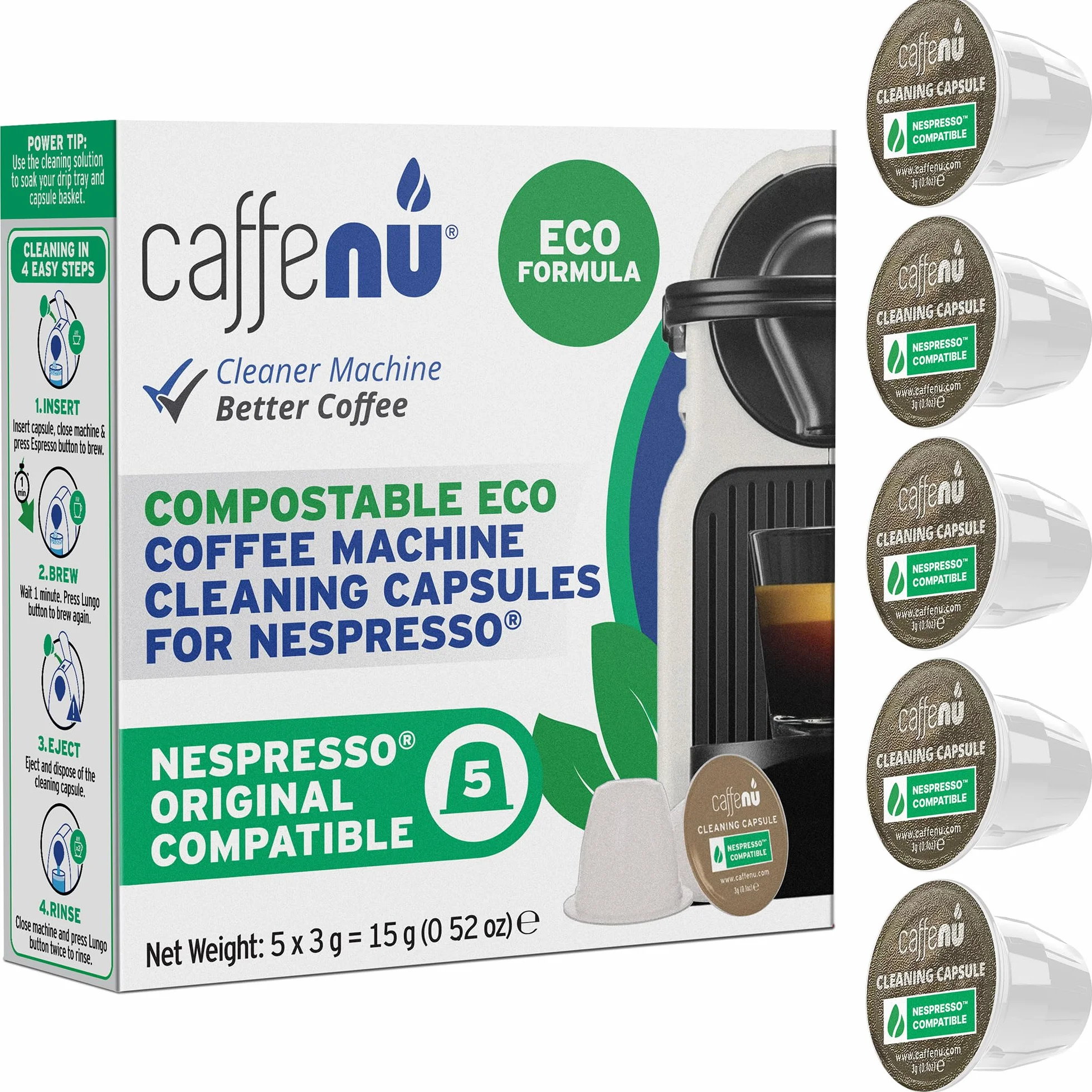 Caffenu Cápsulas Eco Compatible con Nespresso Original Limpiadora 5 unidades