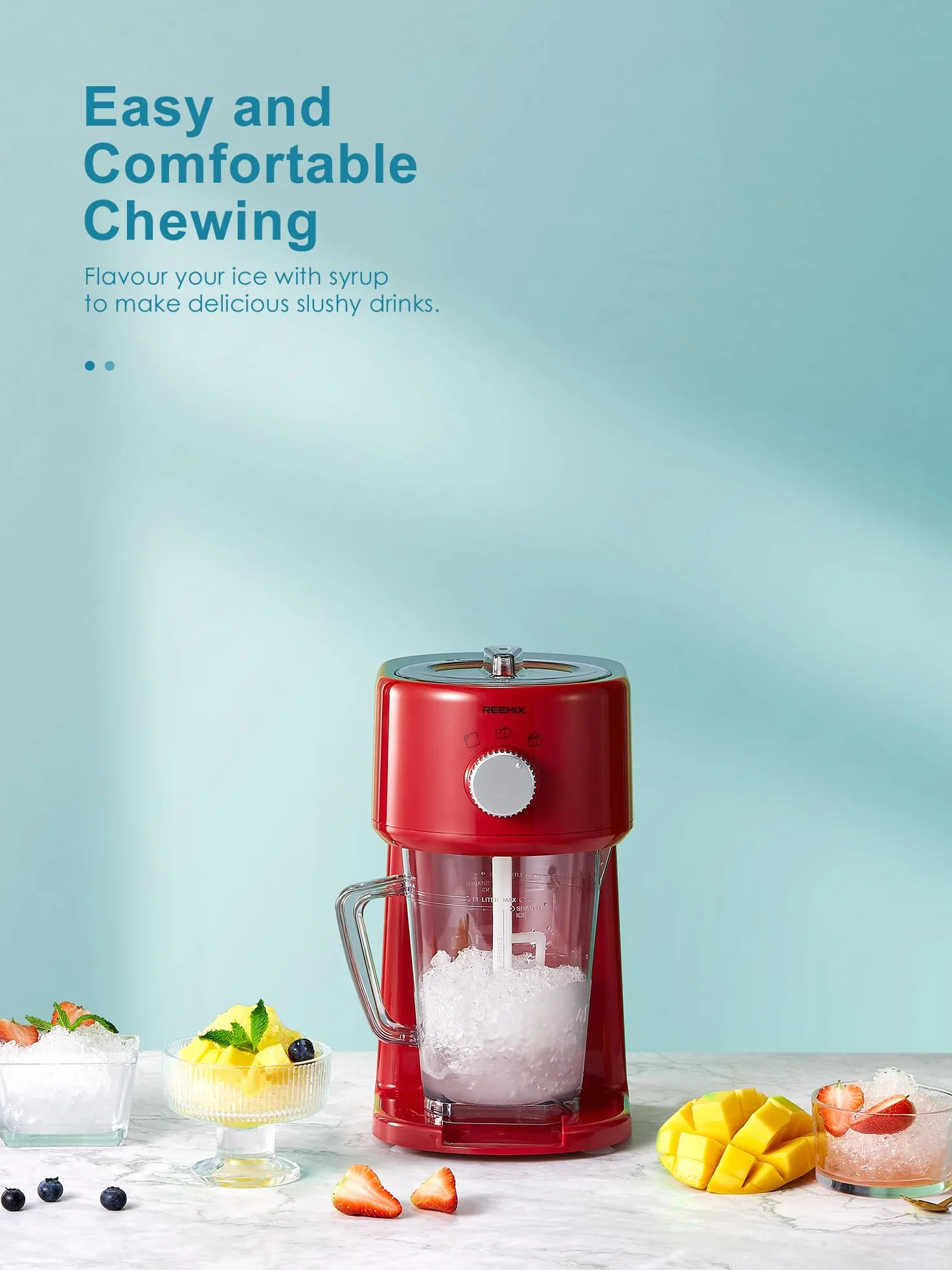 Reemix Slushy Maker Ice Shaver, 3 modos de funcionamiento, cuchillas de acero inoxidable, cierre de seguridad rojo