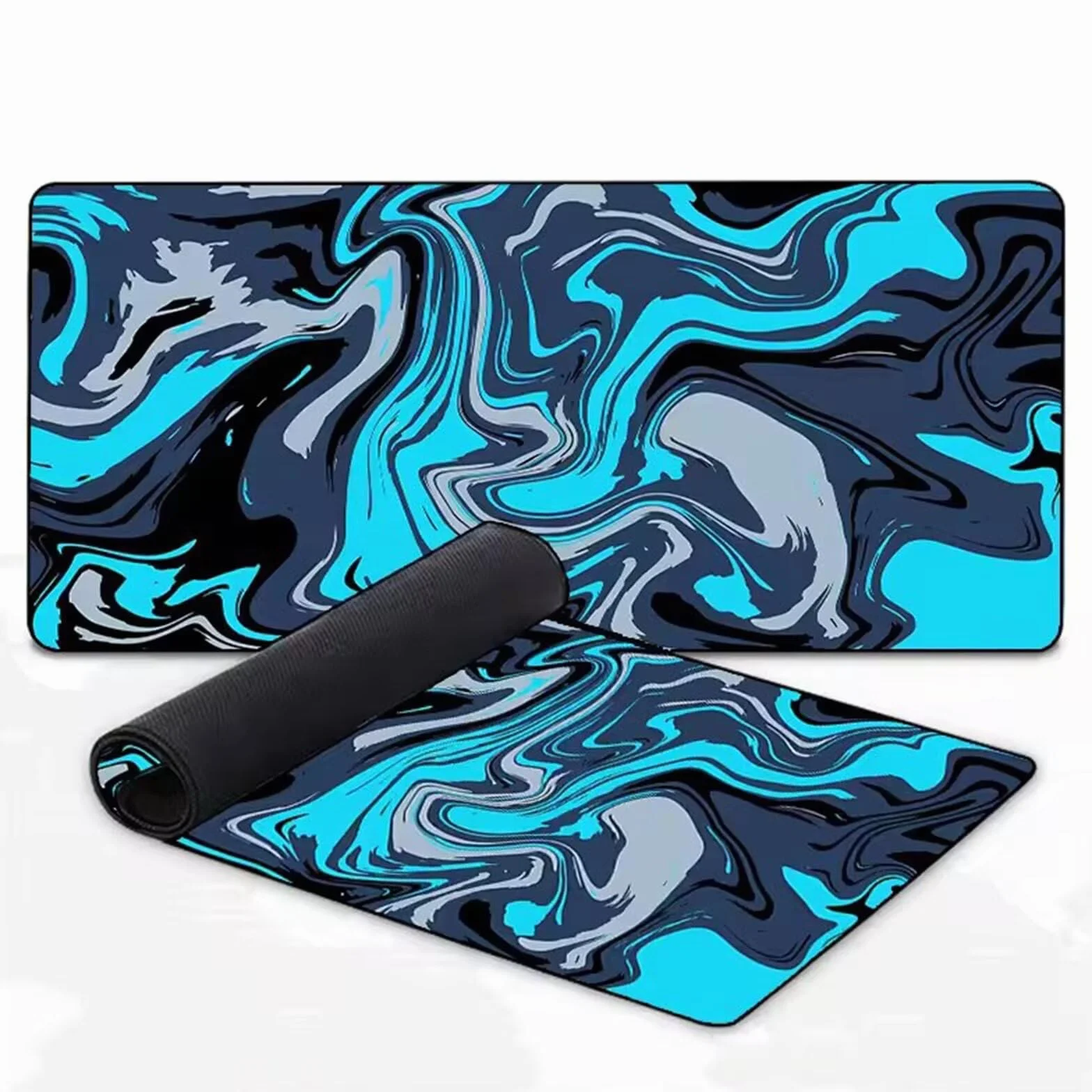 Alfombrilla Ratón Gaming XXL,1500x800x3mm Mouse Pad Gaming,Tapete Escritorio Grande con Bordes Cosidos y Base de Goma Antideslizante Mousepad para Jugadores,PC,Oficina,Hogar(Línea de Curva Azul)