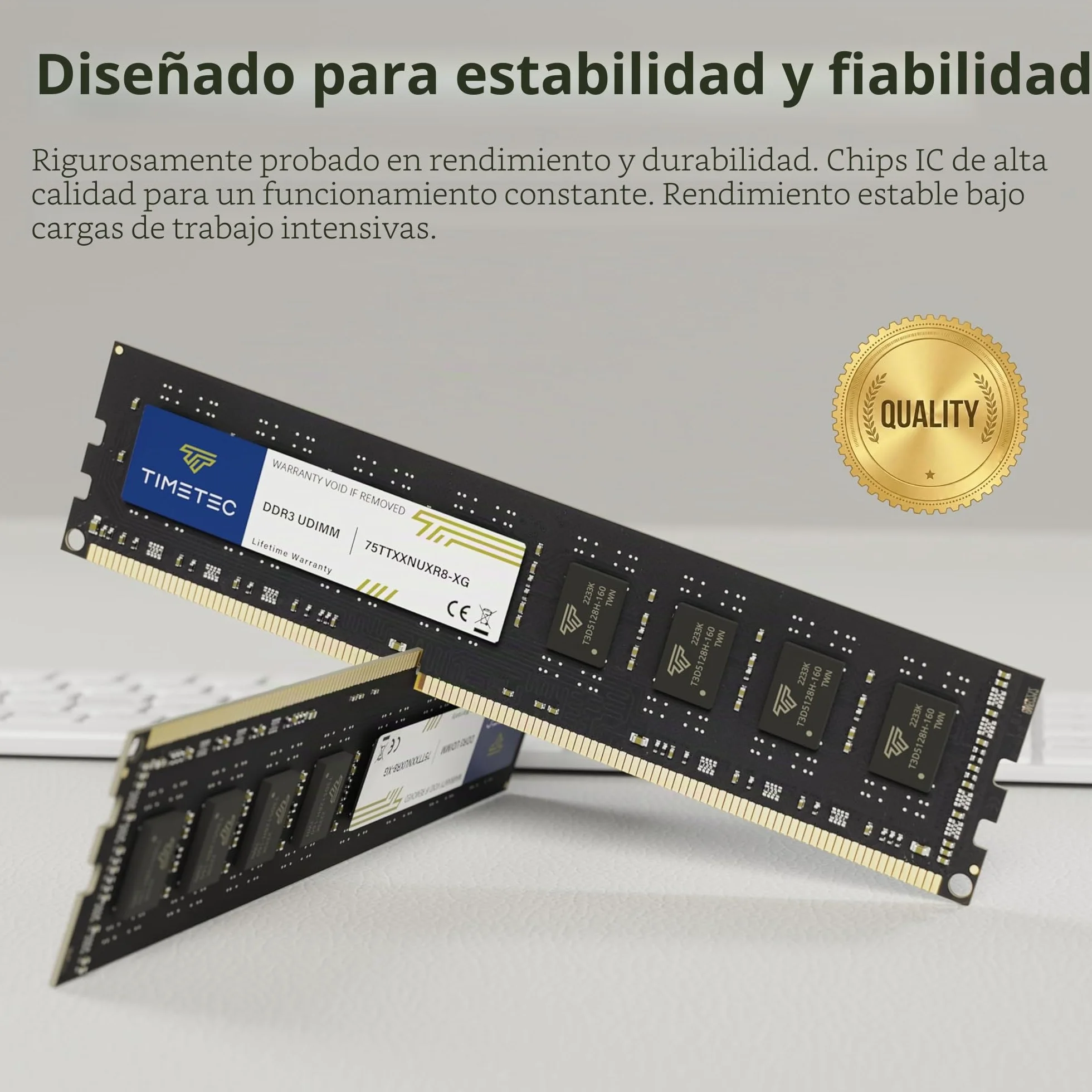 Timetec 8GB DDR3 / DDR3L 1333MHz PC3-10600 Non-ECC Unbuffered 1.5V / 1.35V CL9 2Rx8 Dual Rank 240 Pin UDIMM Memoria RAM Módulo para Actualizacion para PC Computadora de Escritorio