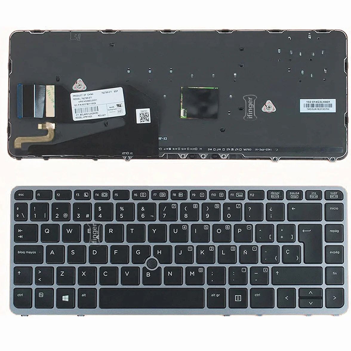 Teclado español de portatil para ELITEBOOK 736654-071 731179-07 736658-071 776474-07 840 G1 730794-071 TE (C/Retro C/Track Plata)