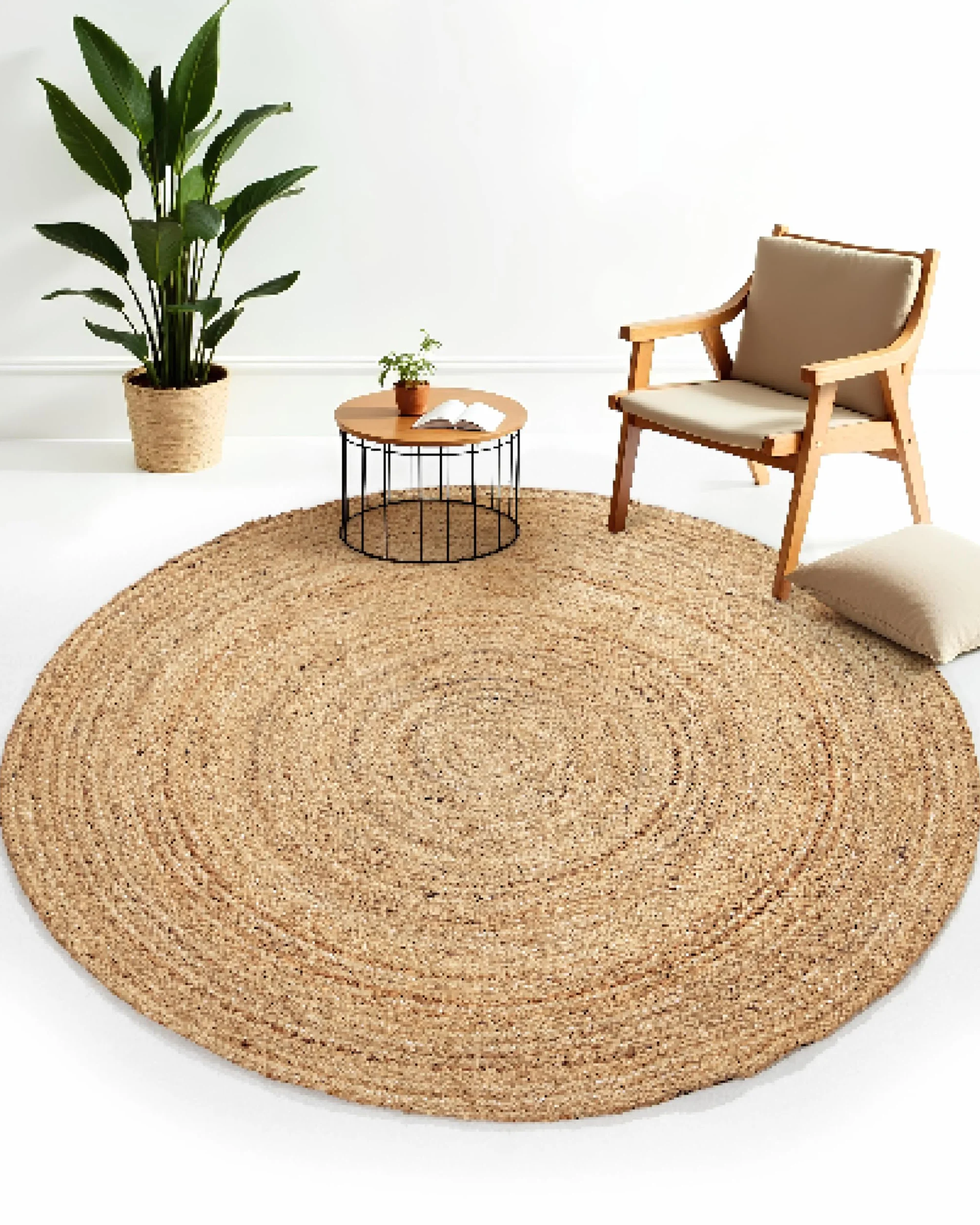 carpetfine Alfombra de Yute Nele Redonda Color Natural Beige Ø 90 cm Tejido a Mano con Yute | Alfombra Natural Moderna Uni Boho Tejido Plano Redonda para salón, Dormitorio, Pasillo y Cocina