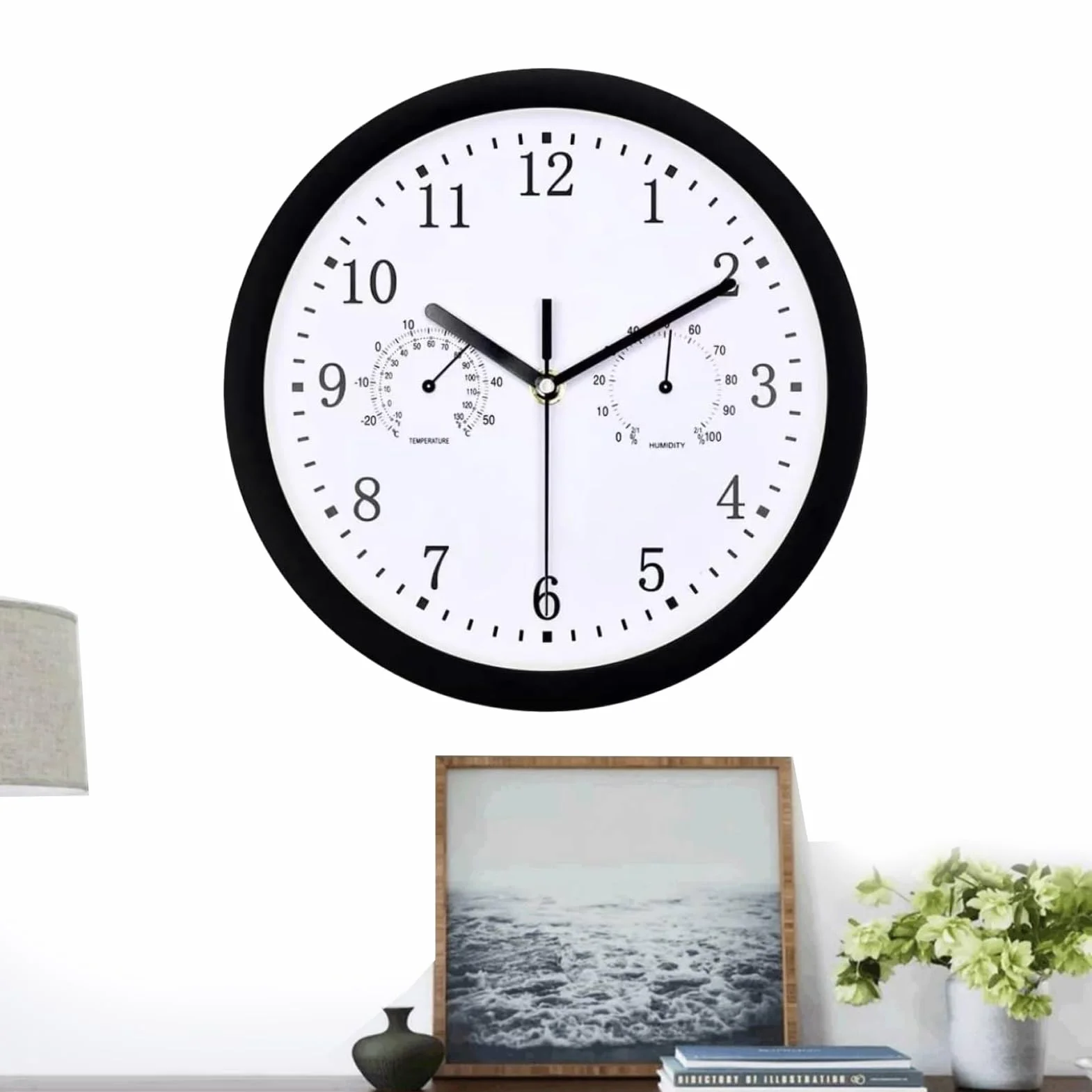 Genérico Relojes de Exterior Impermeables, Gran Reloj De Jardín con Alarma, Reloj De Pared Silencioso para Exteriores con Higrómetro para Patio, Piscina, Jardín, Terraza Y Decoración del Hogar