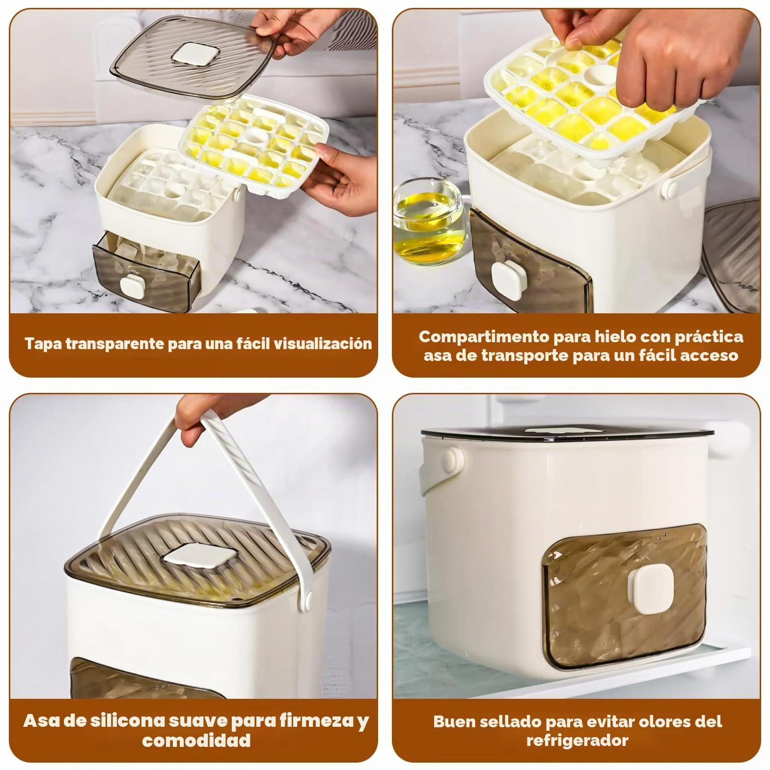 Máquina para hacer hielo, libera cubitos en un segundo, bandeja para 48 cubitos con asa y pinzas