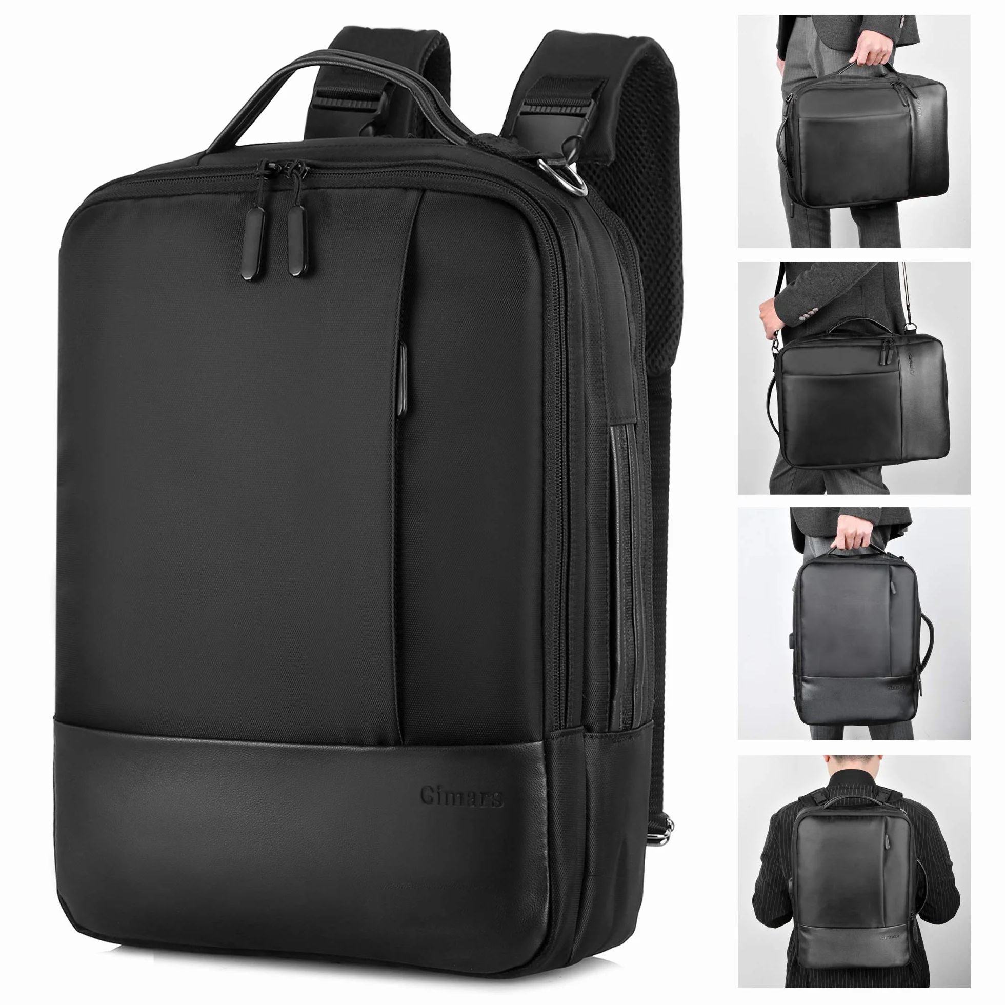 Gimars UPGRADE Diseño 3 en 1 Mochila para Portátil 15.6" con Puerto de USB Bolsa Portátil Unisex Mochila Multifuncional Ergonomica para Trabajo Oficina Escuela Negocio Viaje Avión,Negro