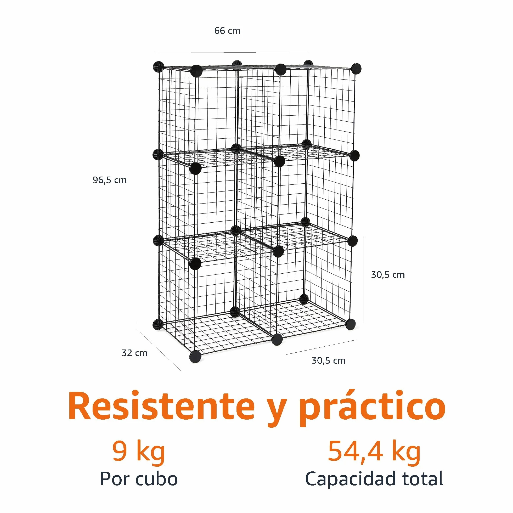 Amazon Basics Estantes apilables de rejilla de alambre 6 cubos 66 x 32 x 96.5 cm negro