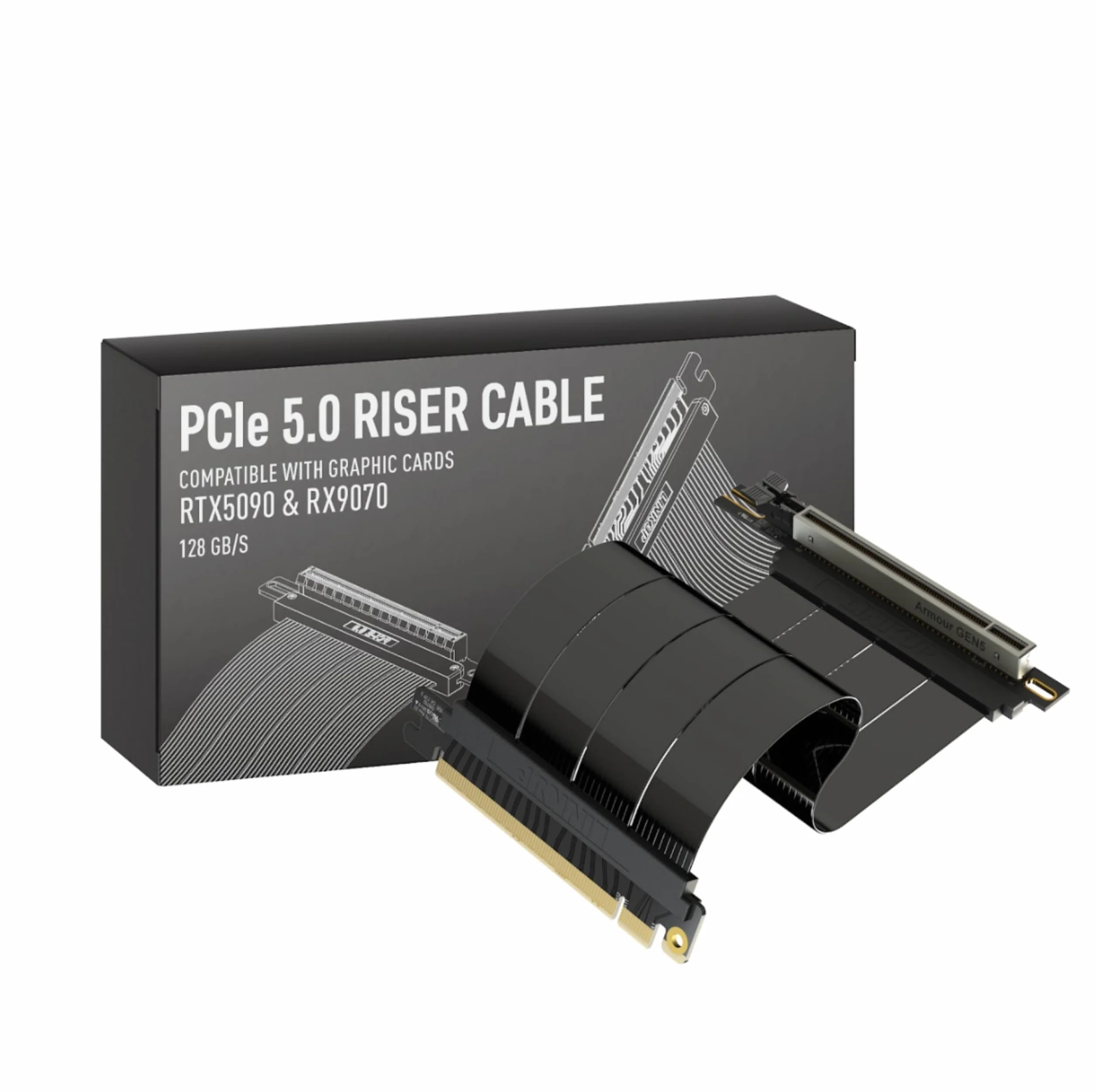 LINKUP - AVA5 Cable elevador PCIe 5.0 | Listo para RTX5090 RX9070 GPU | x16 128GB/s Velocidad | Compatible con PCIE 4.0 y WRX80/WRX90E | Ángulo recto Negro 25cm (Longitud total 29cm)