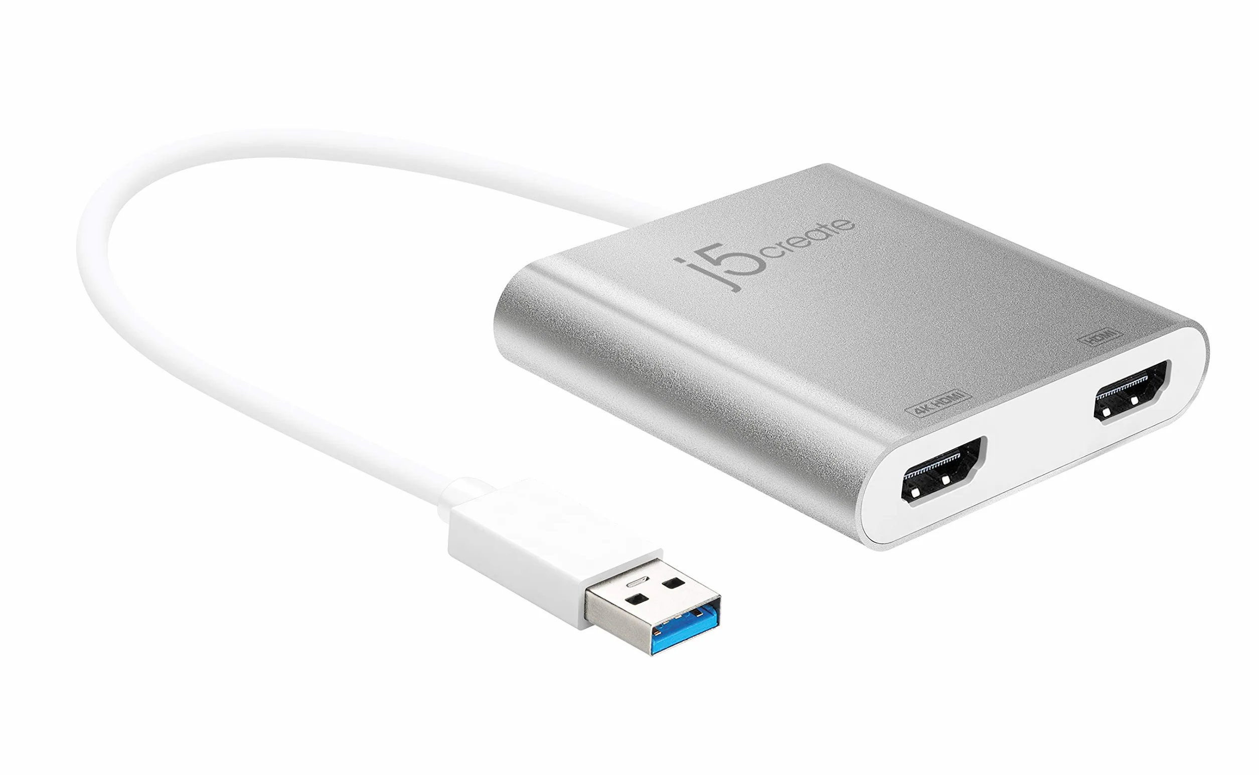 j5create Adaptador de USB Tipo A a HDMI Dual - Convertidor Multipantalla HDMI Dual | 4K Ultra HD + 1080p Full HD | Compatible con Windows, Mac, MacBook (JUA365)