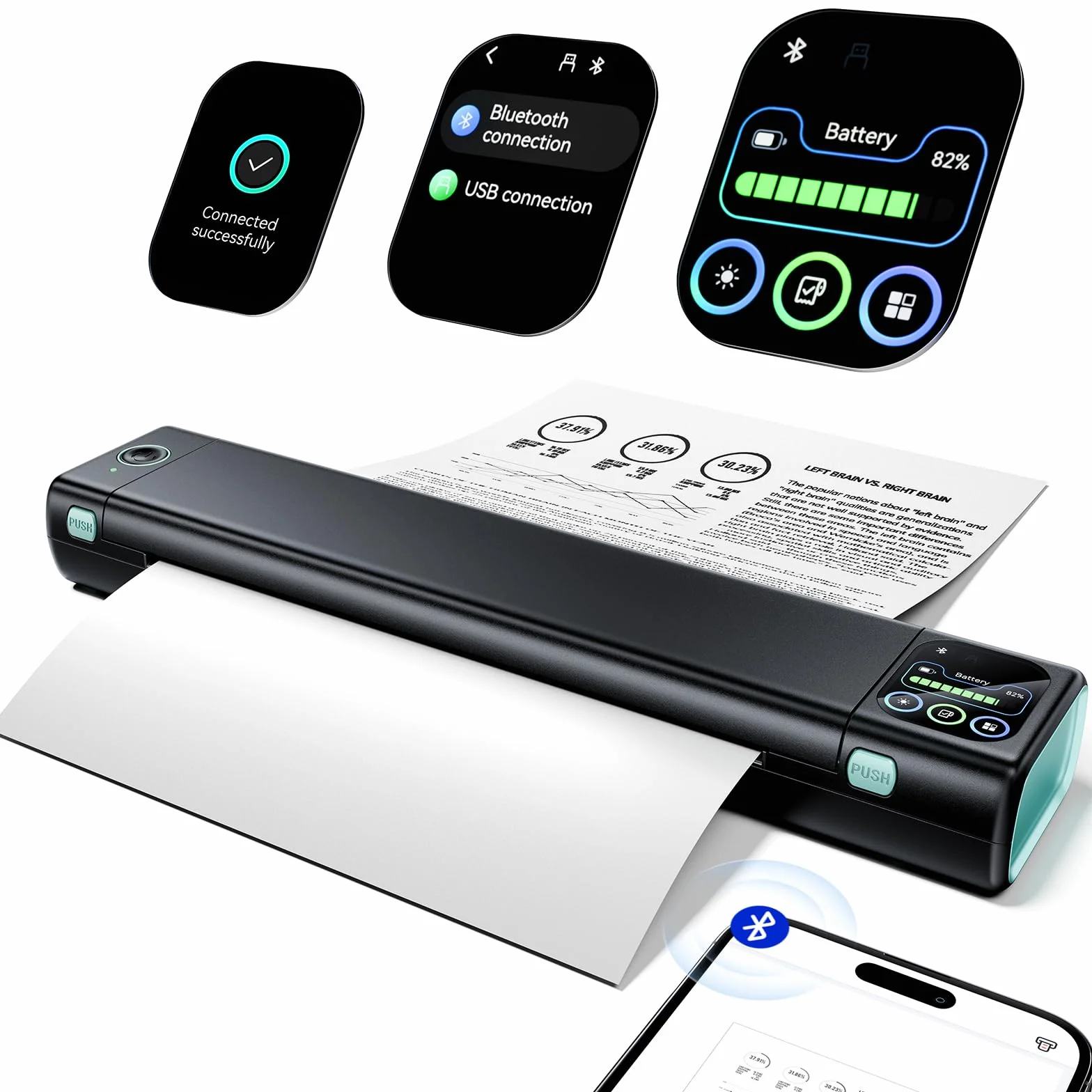Phomemo M08D Impresora térmica portátil A4 con Pantalla táctil, Compatible con iPhone/PC/USB y Bluetooth inalámbrico, para Imprimir contratos/Documentos en Blanco y Negro sin Tinta