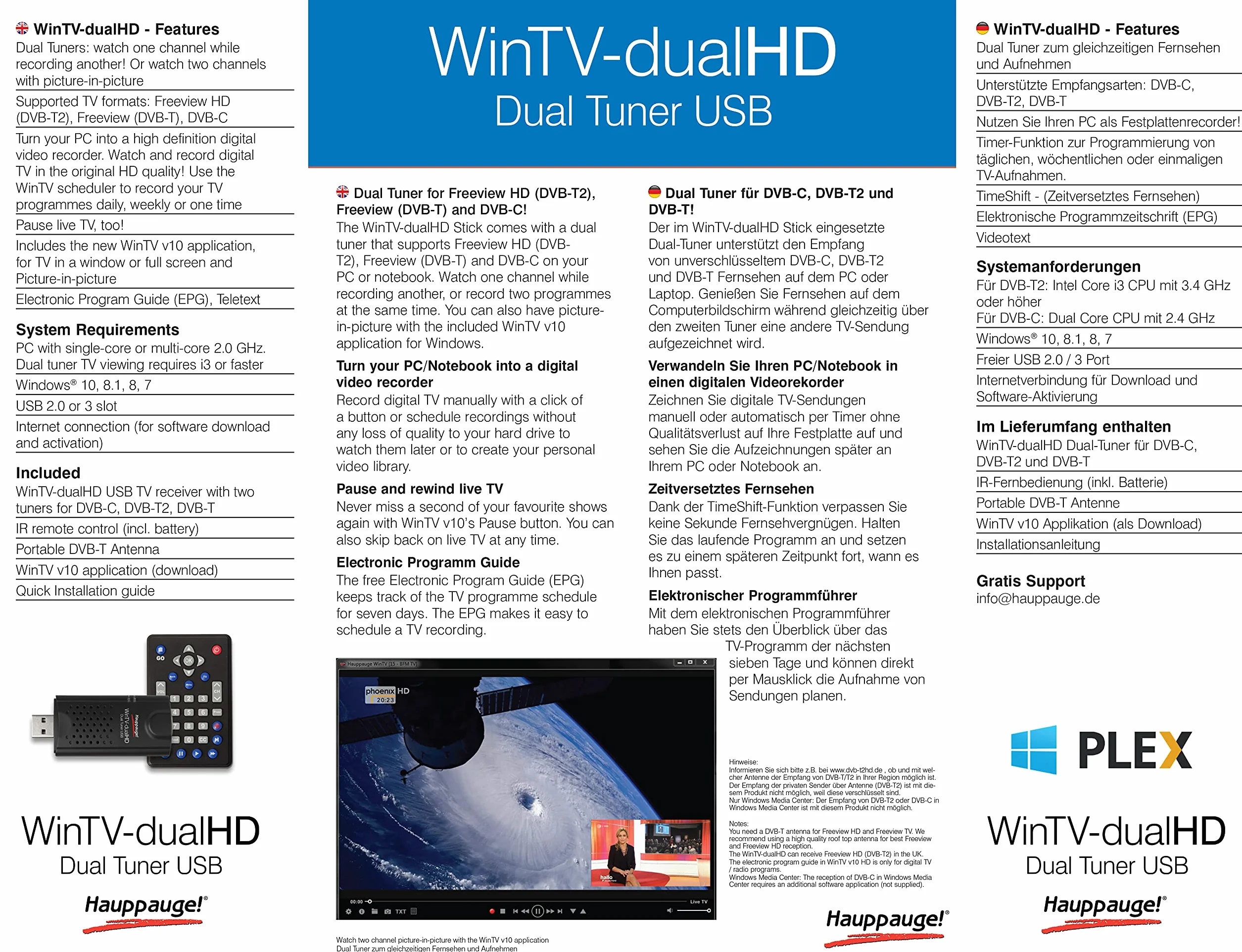 Stick de TV Hauppauge WinTV DualHD con control remoto, sintonizador numérico 2