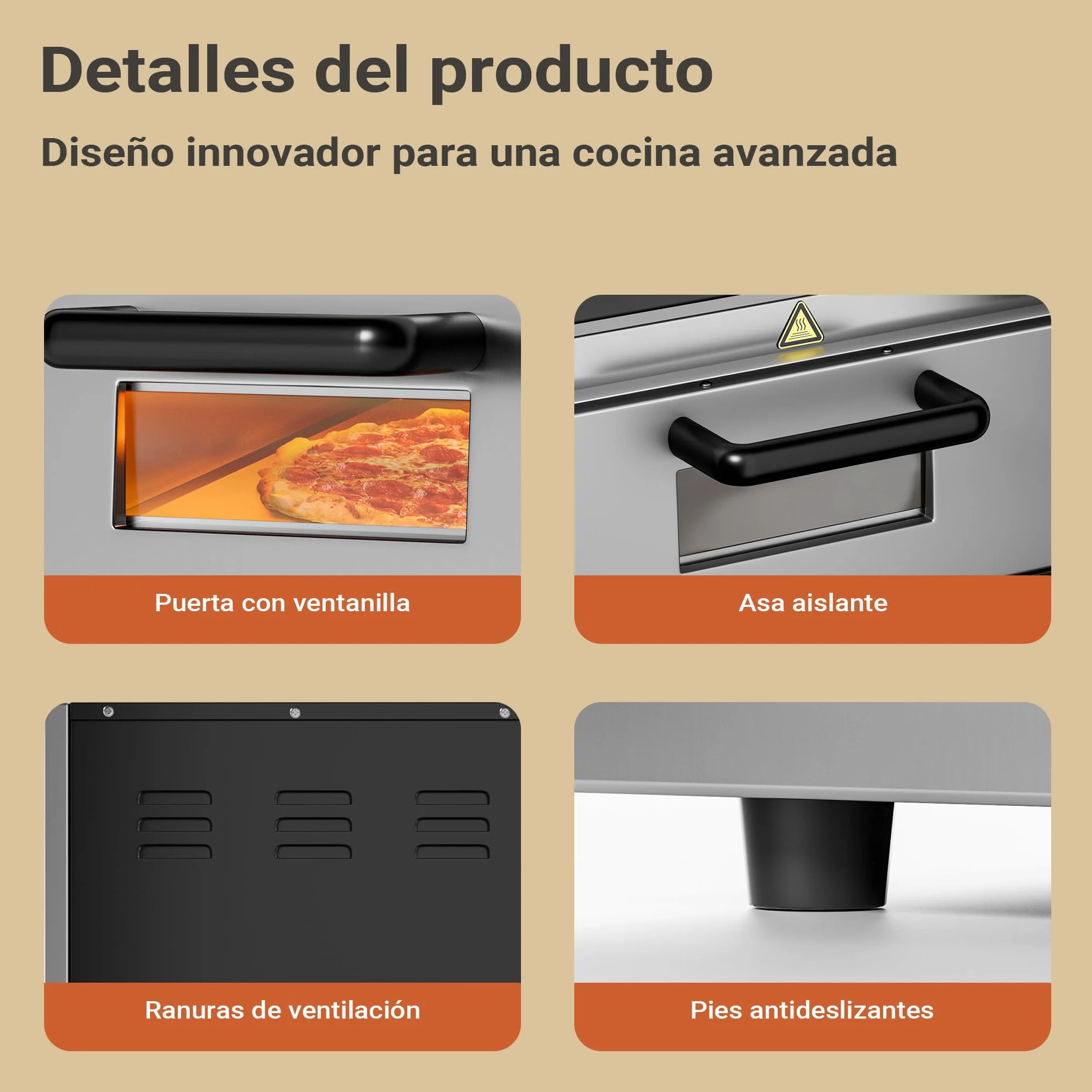 Horno para pizzas 3000W acero inoxidable piedra de cordierita 2 niveles