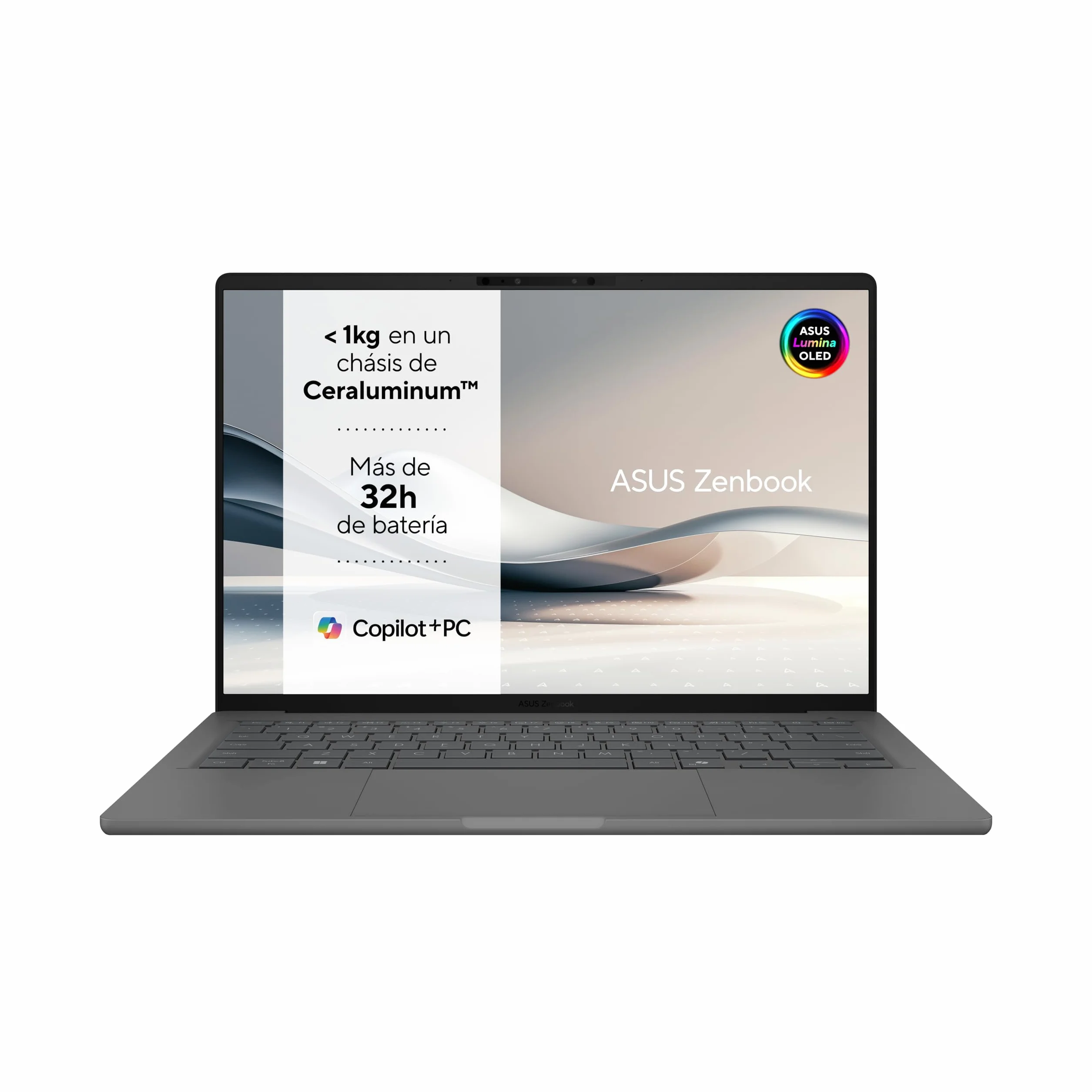 ASUS Zenbook A14 OLED UX3407QA-QD349W Copilot+ PC - Ordenador Portátil 14" WUXGA (Qualcomm Snapdragon X1-26-100, 16GB RAM, 1TB SSD, Qualcomm Adreno GPU, Windows 11 Home) Gris Islandés – Tec. QWERTY
