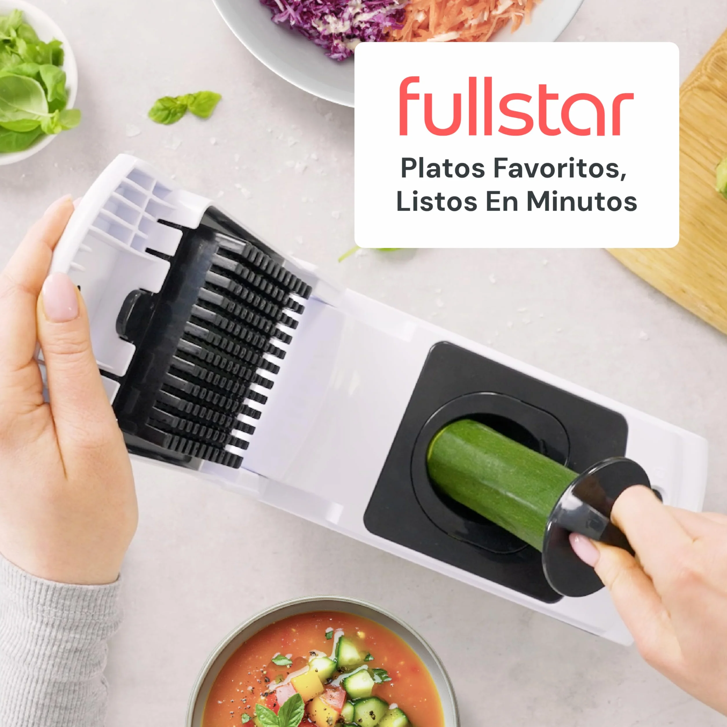 Fullstar Multifuncional Cortador de Verdura y Espiralizador Picador Manual PRO 4-en-1 Blanco