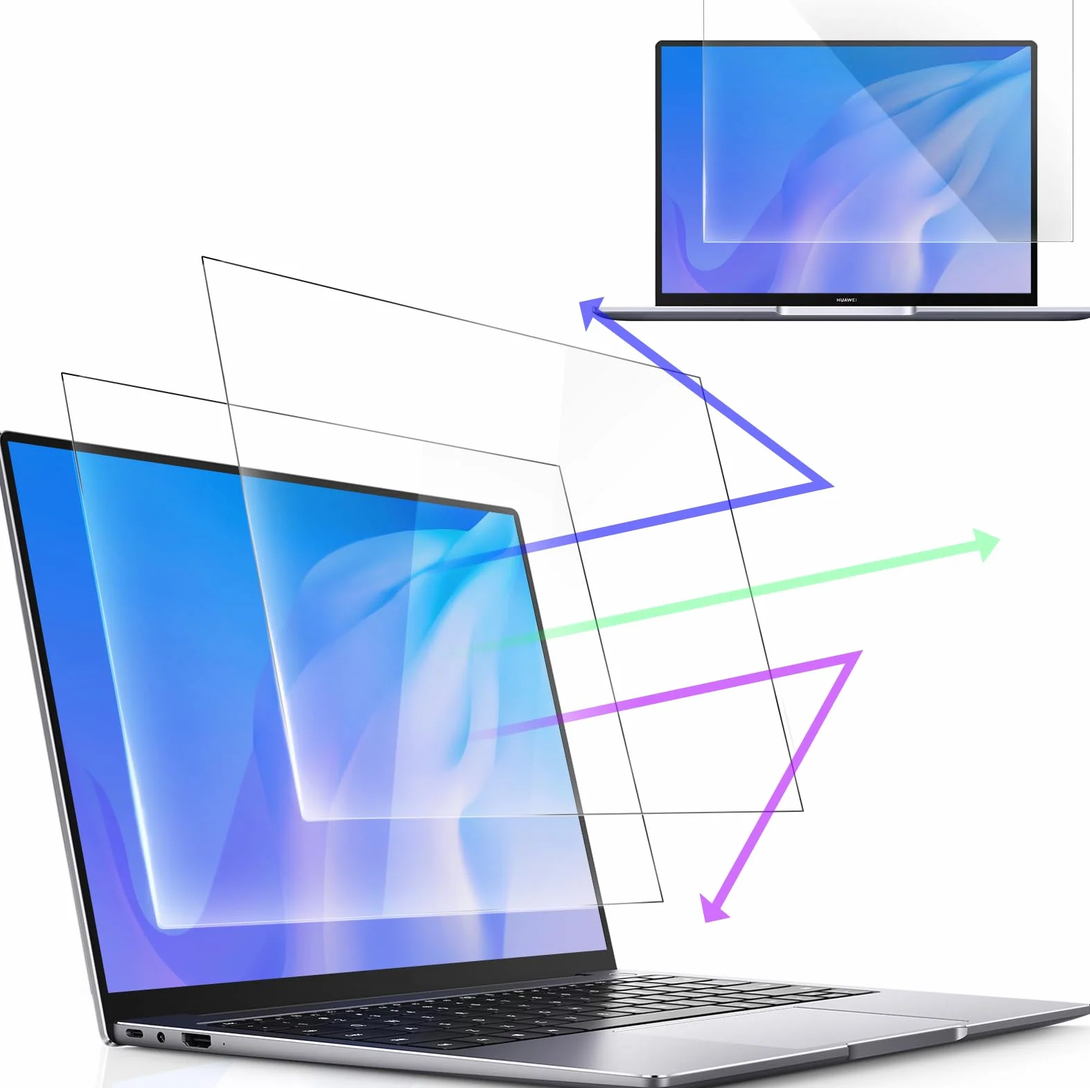 2 unidades de protección de pantalla para 16 pulgadas, 16:10, aspecto antiluz, azul, película protectora de pantalla premium para pantalla PC, antirreflejos, protector de pantalla para ordenador