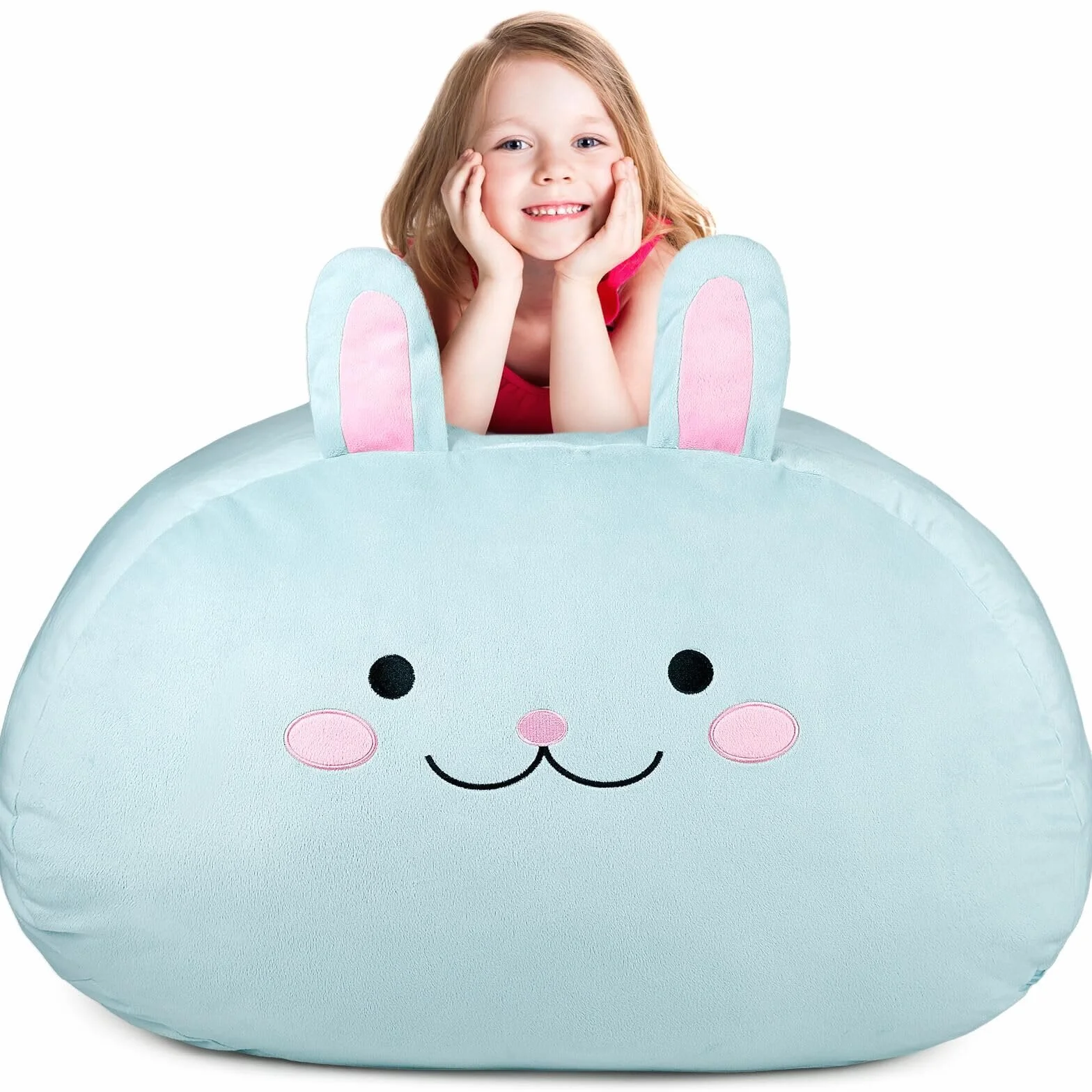 GAGAKU Saco de Almacenamiento para Peluches Conejo Azul 200L Bolsa Puff Salon XXL para Juguetes Habitación Infantil Gran Saco Asiento Rellenable con Cremallera de para Organizador Peluches - Azul