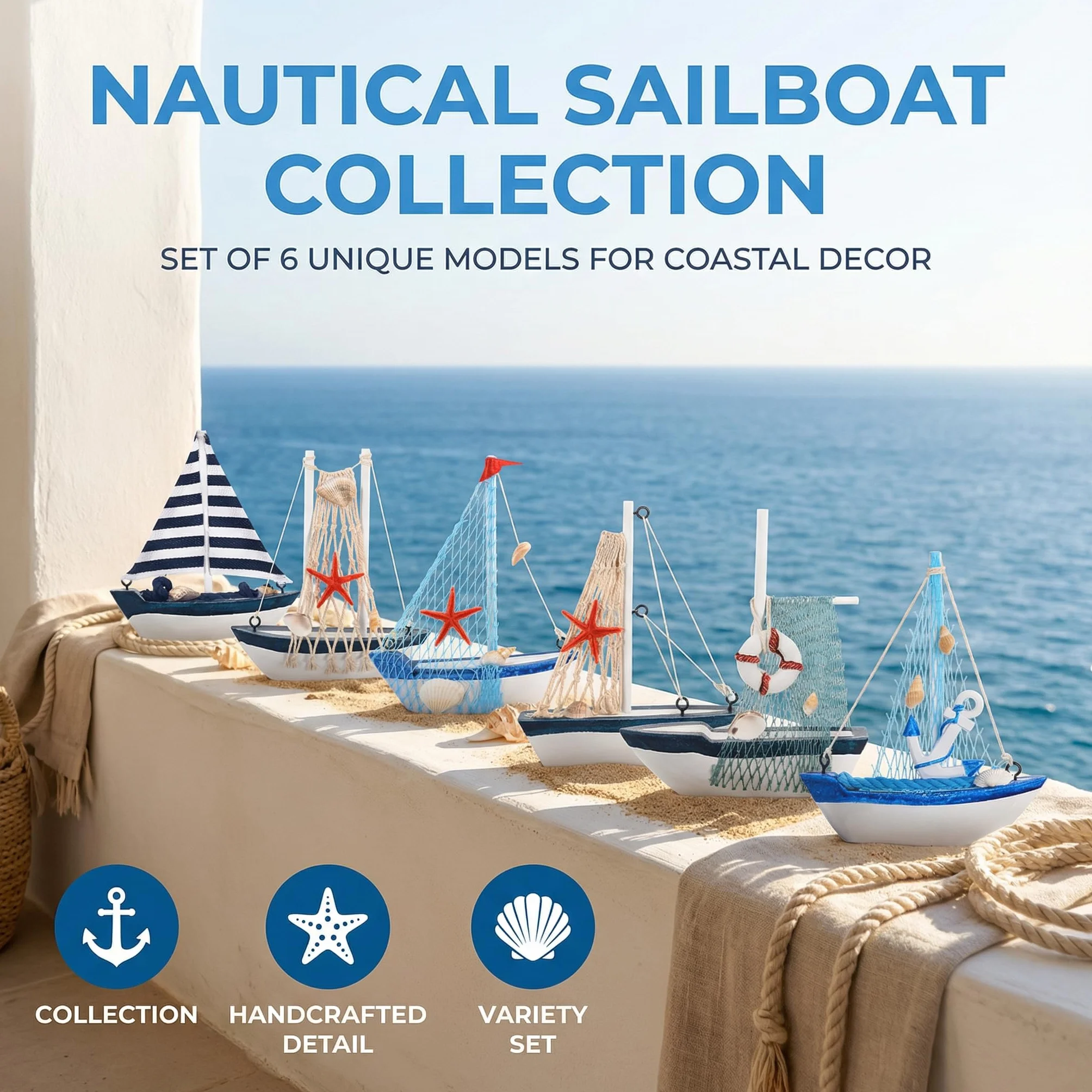 Velas decorativas náuticas hechas a mano azul marino para baño casa 6 unidades