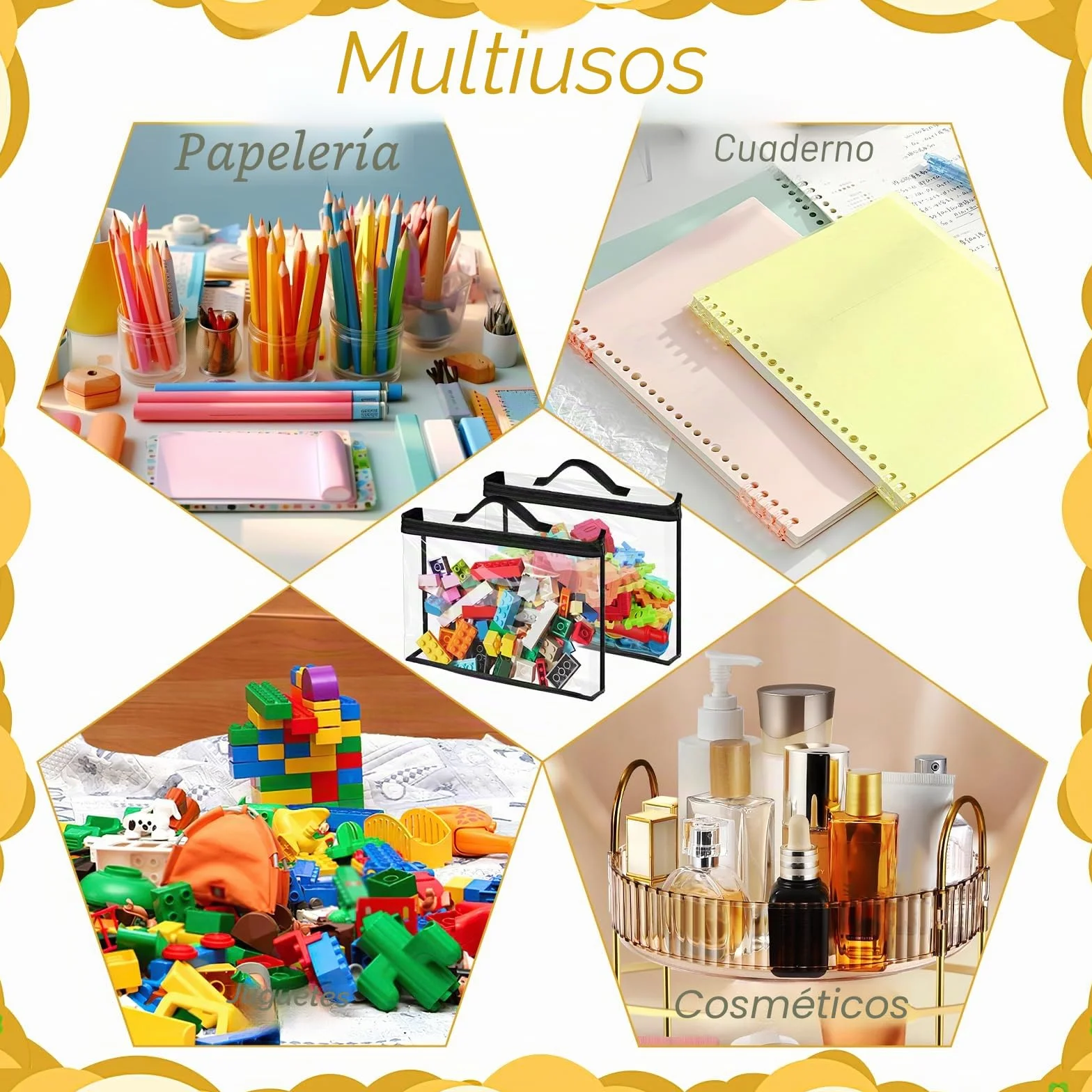 Bolsas grandes de almacenamiento para juguete, organizador PVC impermeable transparente con cremallera y asas
