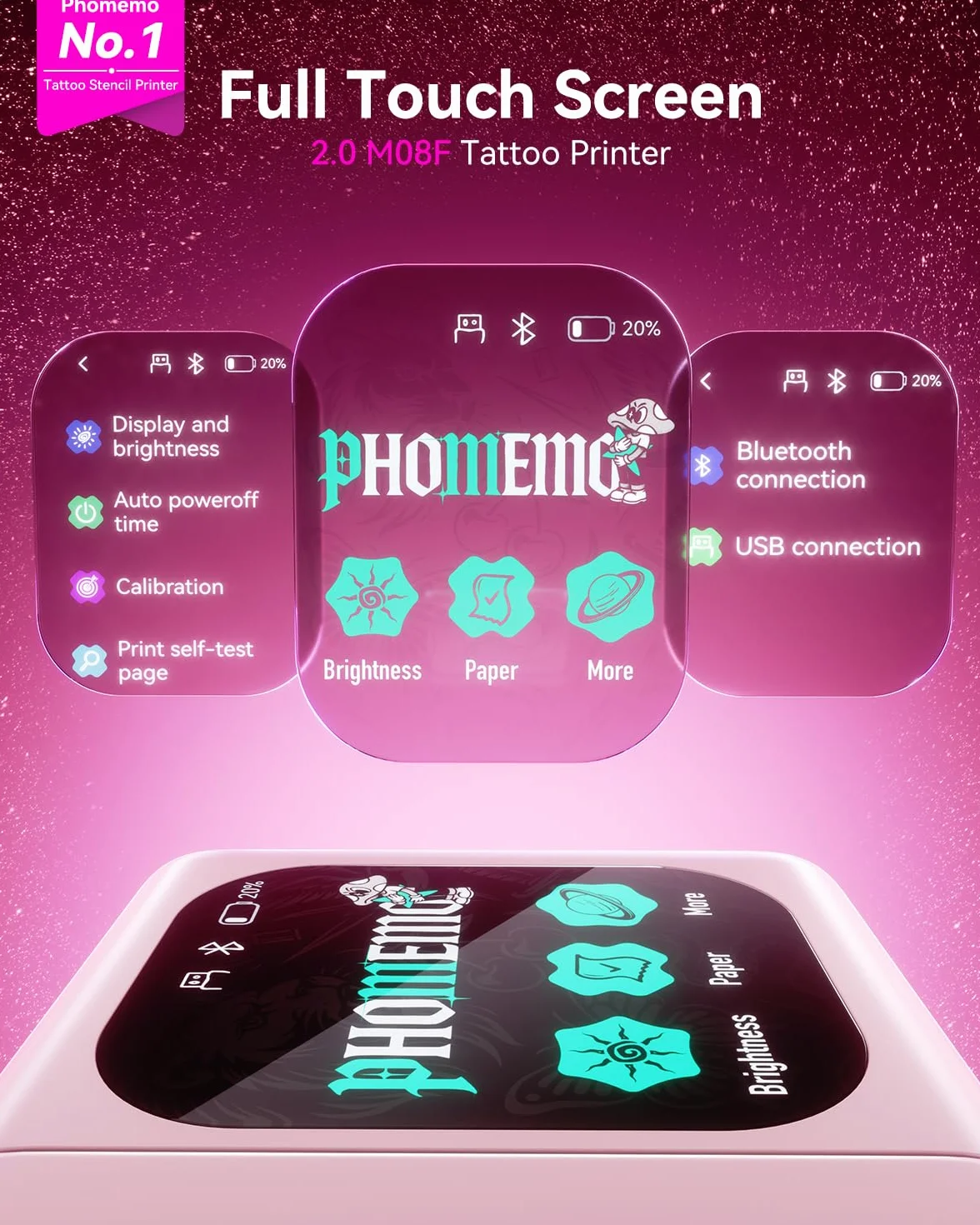 Phomemo M08F Plus AI Termocopiadora Tattoo con Pantalla Táctil - Impresora Termica Tattoo por Transferencia Térmica para Artistas con con diseño IA, Incluye 10 Hojas de Papel de Transferencia