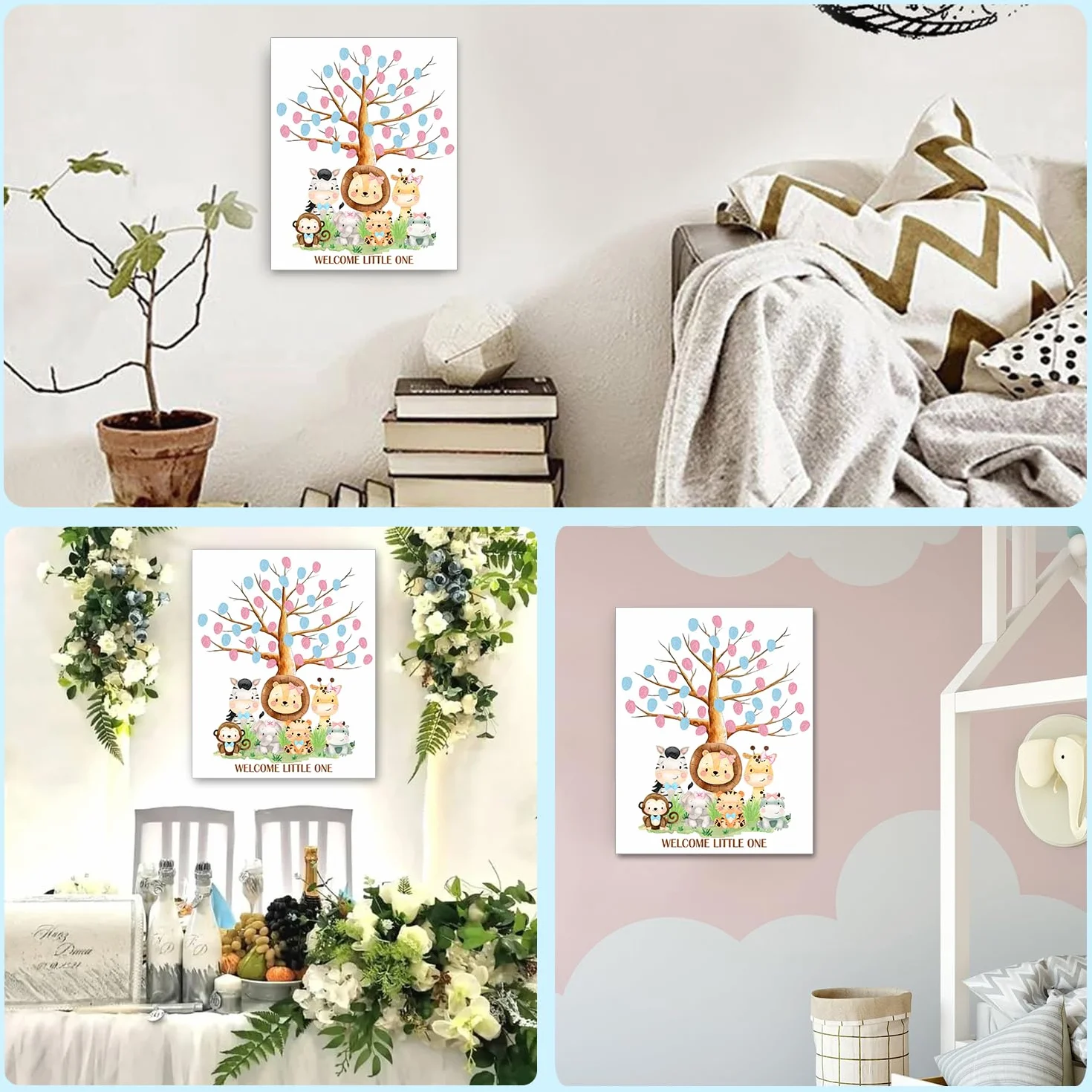 Árbol de huellas dactilares para fiesta de revelación de género, libro de visitas para baby shower