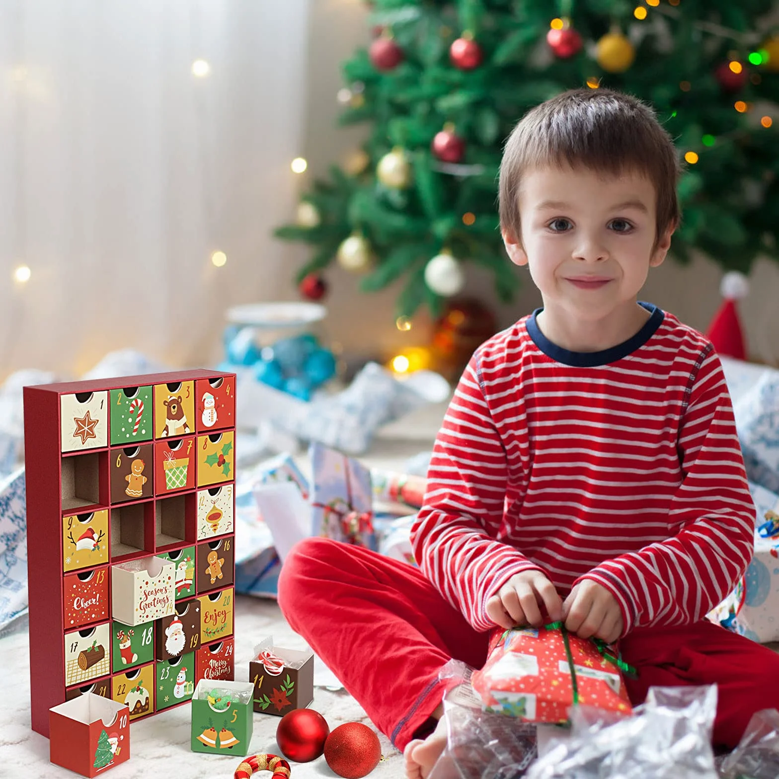 LEMESO 24 Cajas de Calendario de Adviento de Cartón para Rellenar con Números 1-24