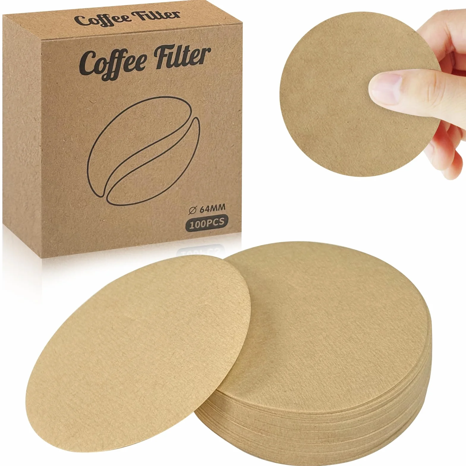 600 Pcs Papel de Filtro de Café 64 mm, Redondos Filtros Desechables, Sin Blanquear Natural, Compatible con Aeropress Cafeteras Espresso