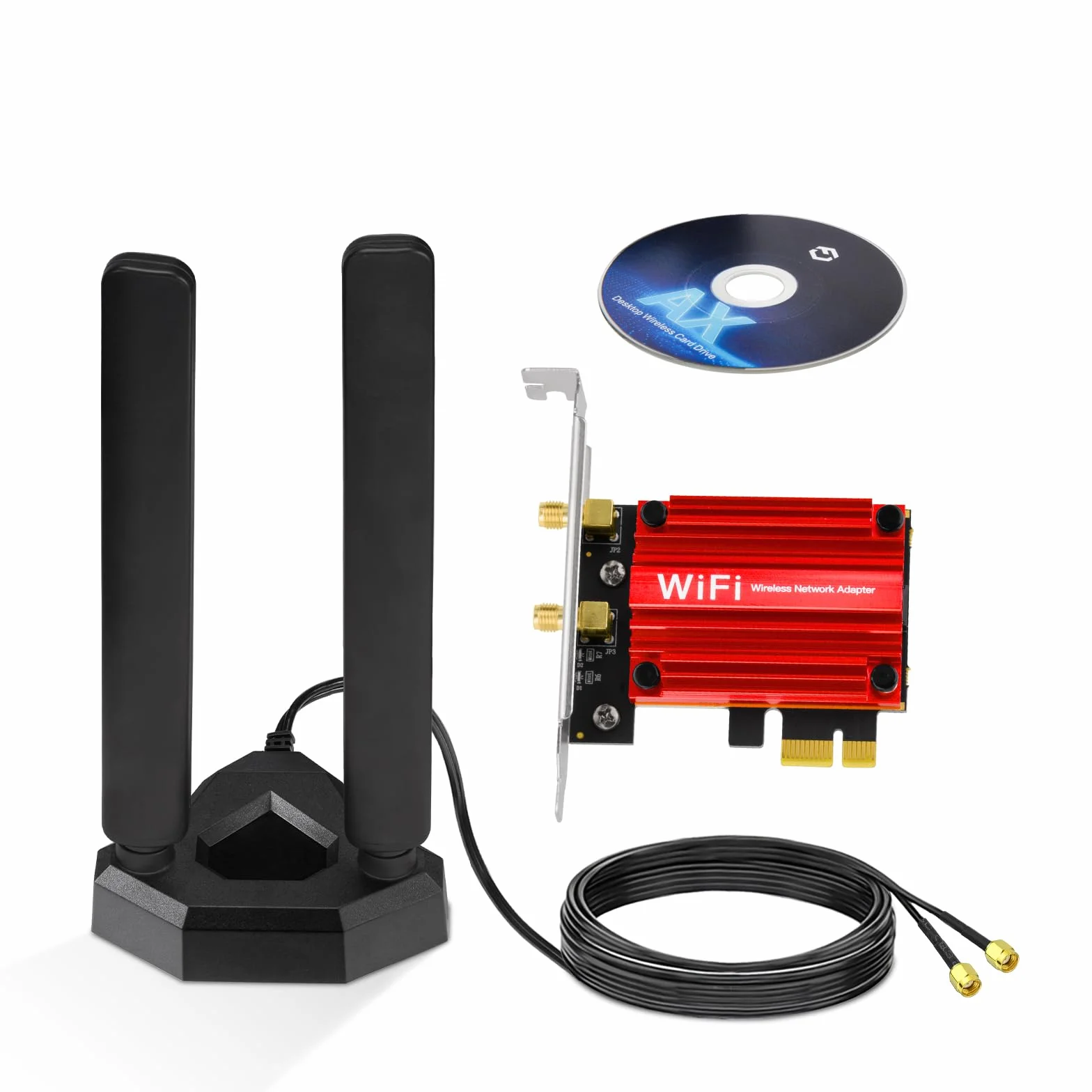 Eightwood Tarjeta WiFi 6E Intel AX210 Bluetooth 5.3 WLAN tarjeta de red WLAN PCI-E tarjeta 6G/5G/2.4G Tri Band WiFi 6E tarjeta 5374 mbit/s con Wi-Fi 6E antena + CD para PC Windows 11/10 (64 bits)