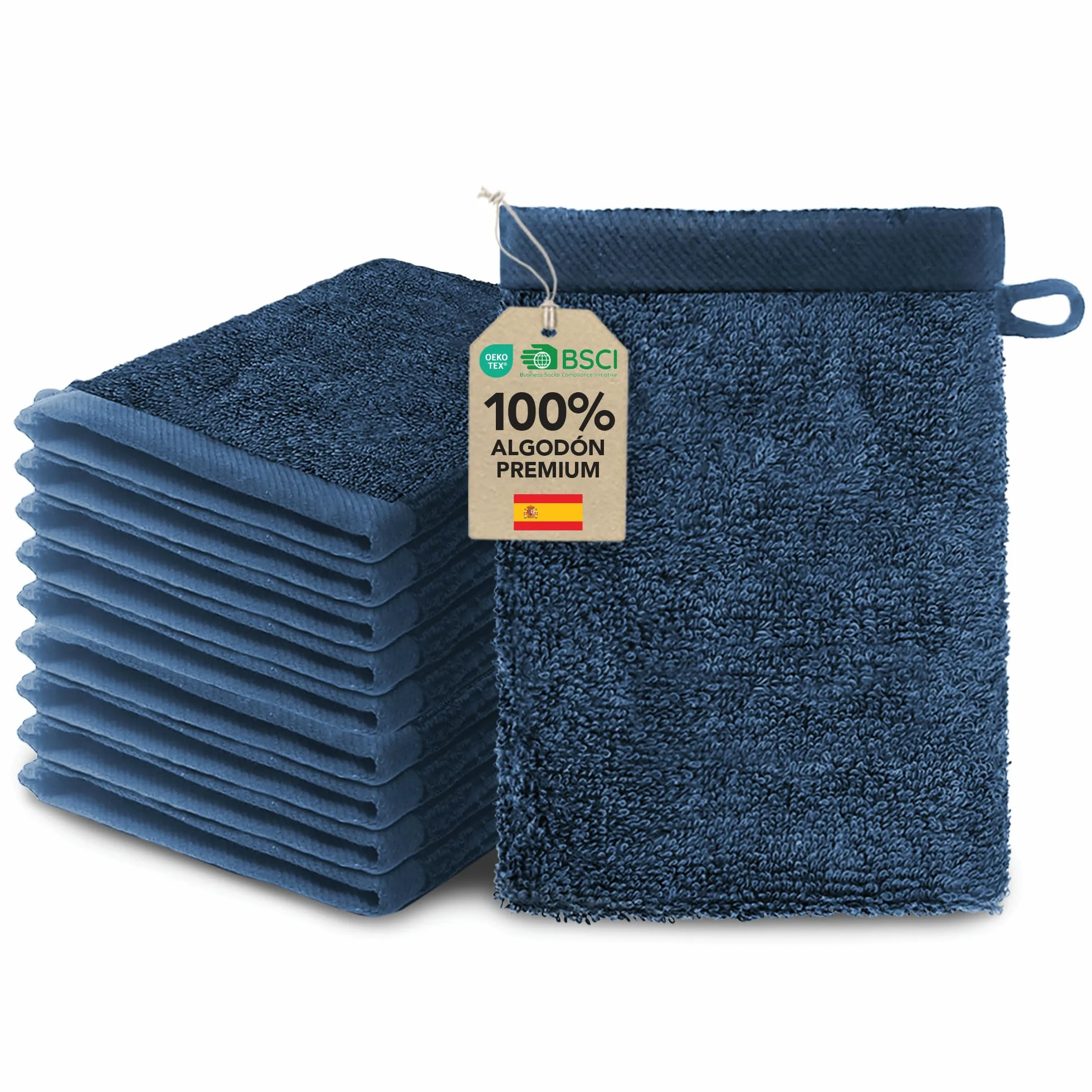 Ôhm Manoplas de Baño 100% Algodón 500 g/m² 15x20 cm Oeko-Tex Pack 10 Unidades