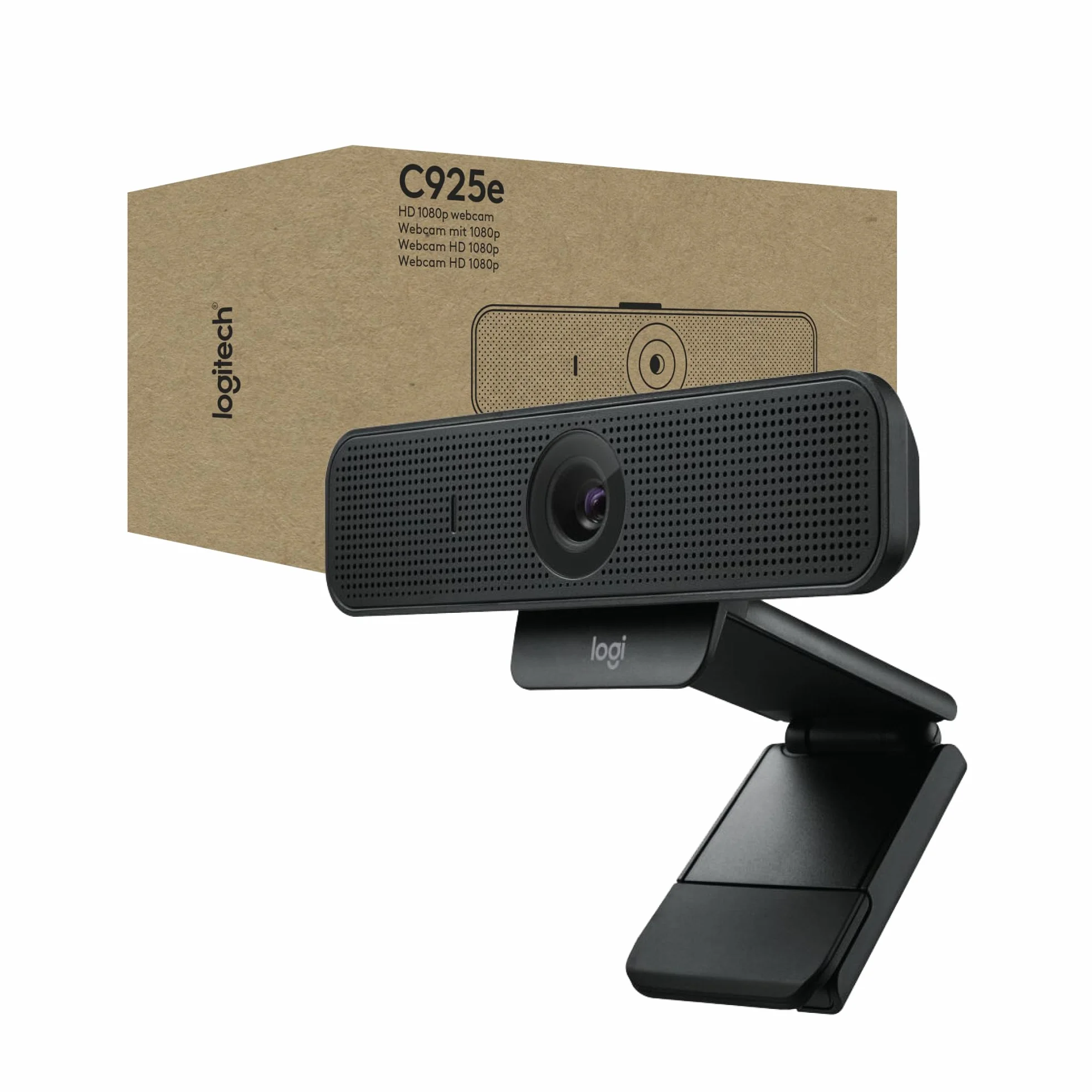 Logitech C925e, Webcam empresarial, Video HD 1080p/30fps, corrección de luz, Enfoque automático, Audio Claro, Obturador de privacidad, para Microsoft Teams, Google Meet, Skype, WebEx, Cisco - Negro