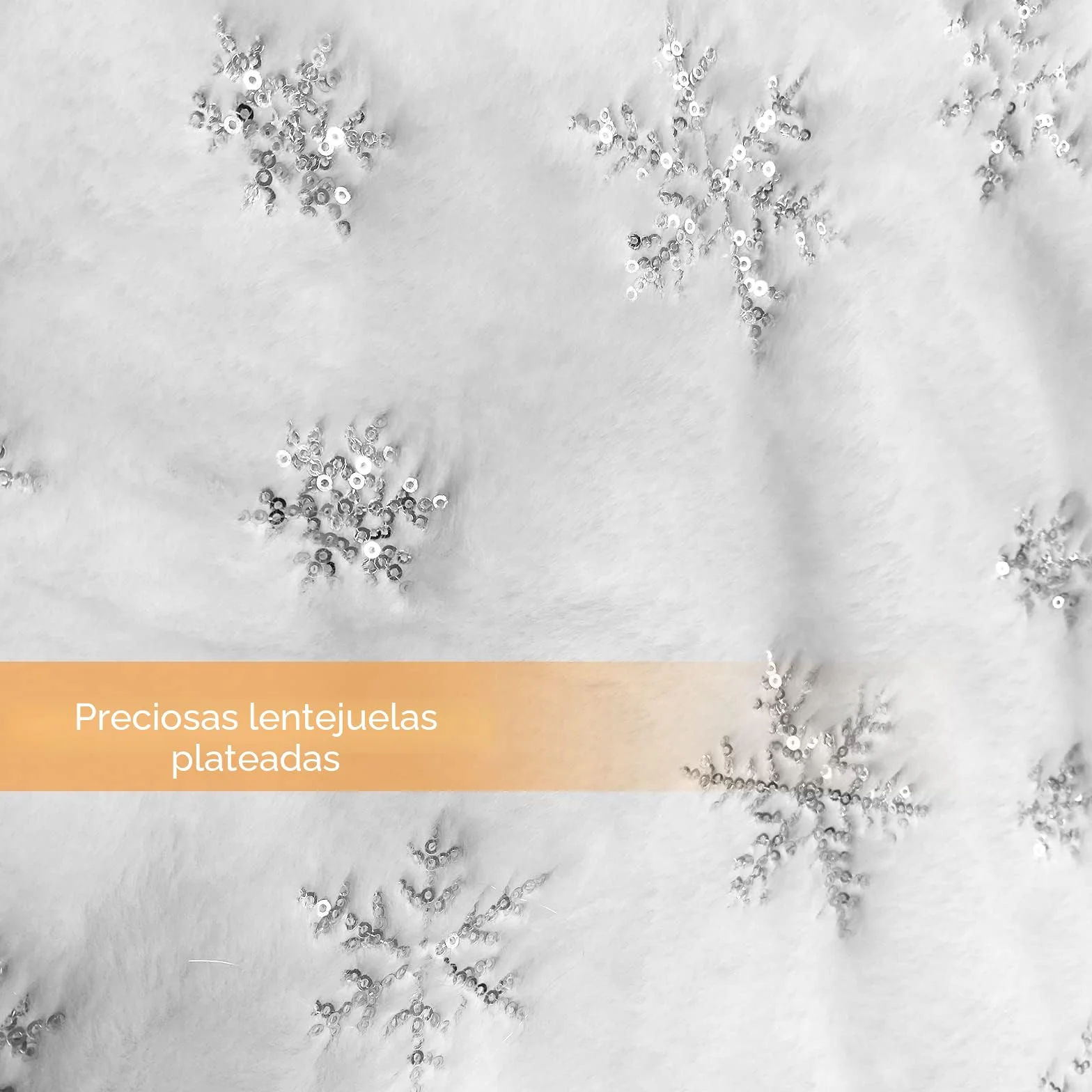Jsdoin Falda Árbol Navidad 90cm Doble Capa Felpa Blanco Estampado Copo Nieve Plateado Decoración