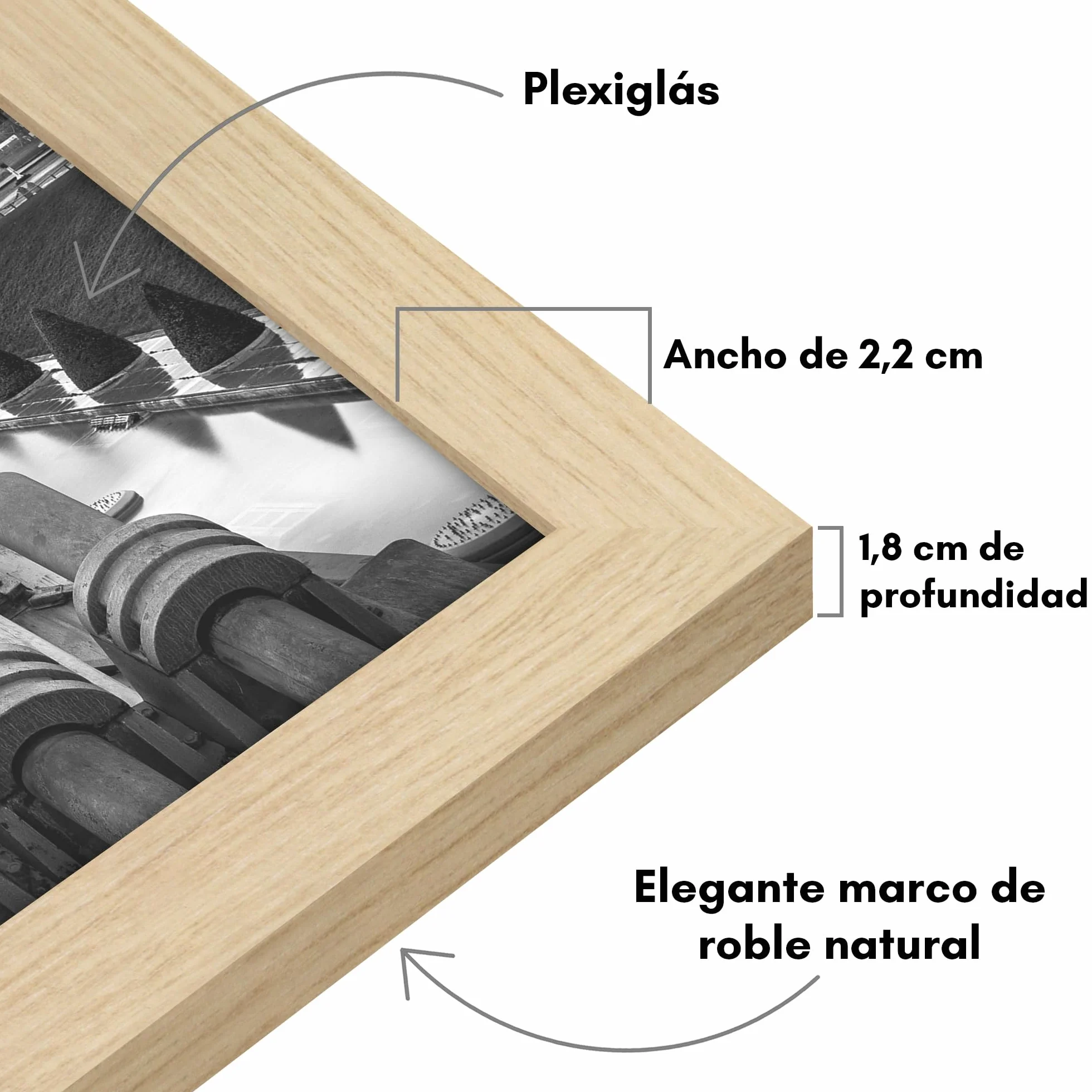 Americanflat Marco de Fotos 30x45 cm Roble Natural - Marco Madera con Cubierta Plástico Resistente y Ganchos Colgar Pared