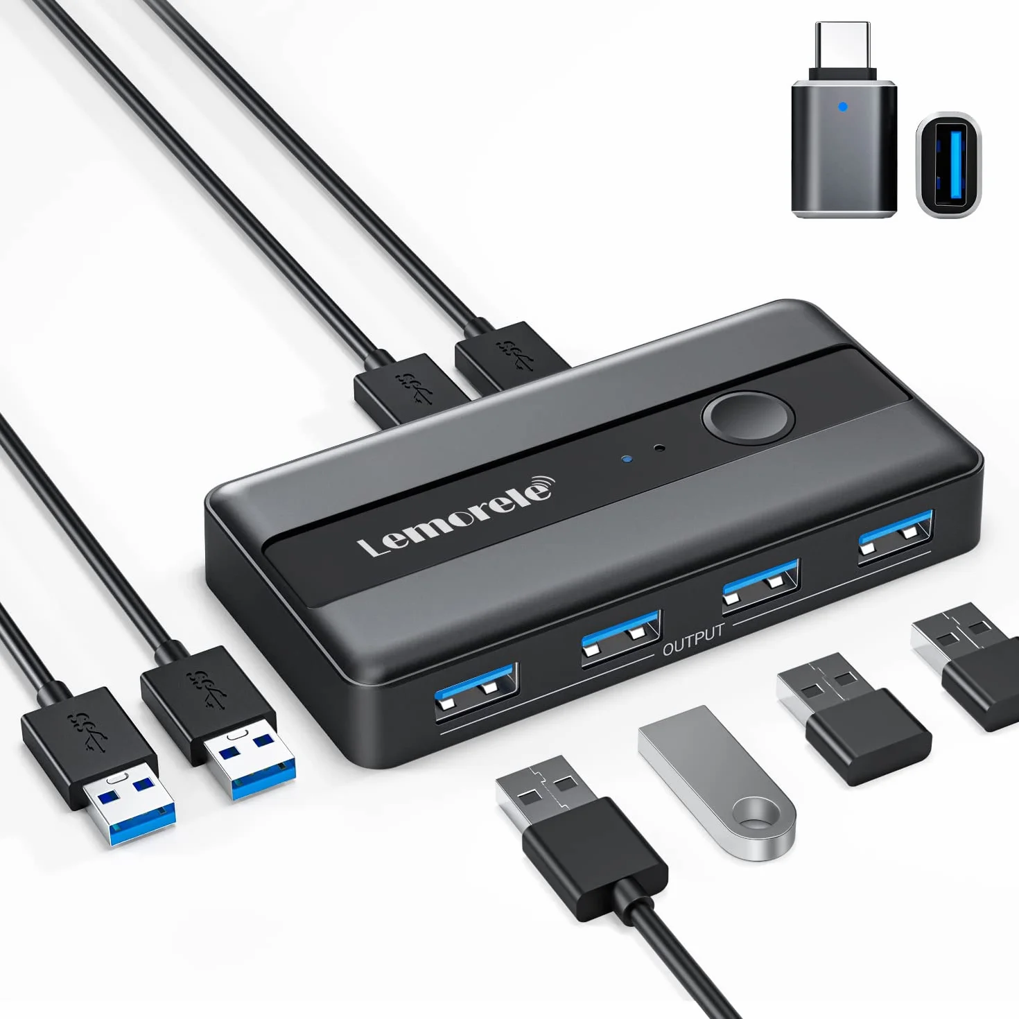 Lemorele Switch USB 3.0 KVM Switch 4 Puertos USB para 2 PCs para Teclado Ratón Disco Duro Externo Impresora Escáner