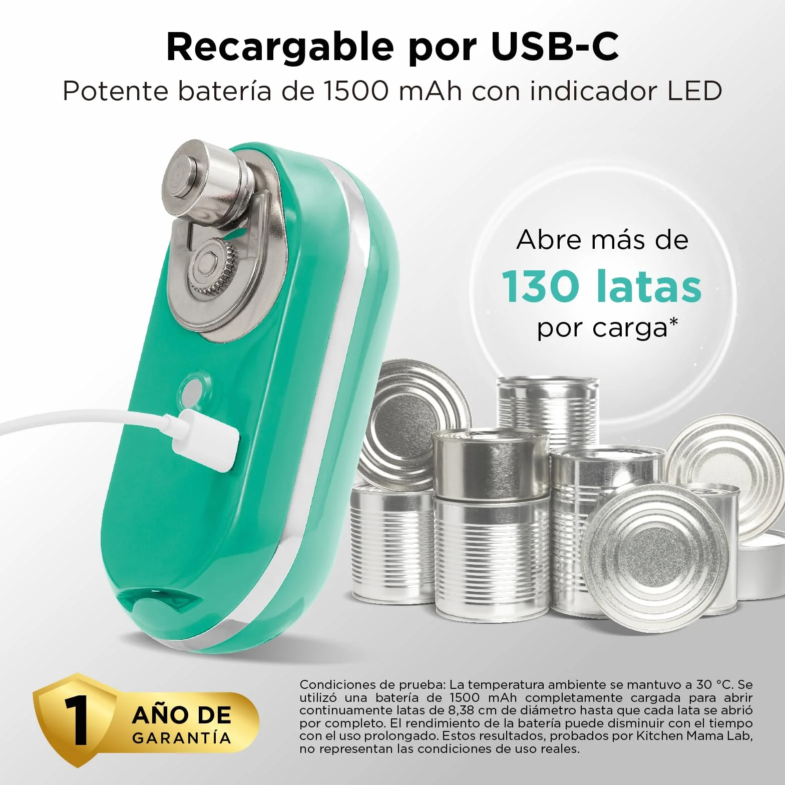 Kitchen Mama Mini Plus Abrelatas eléctrico recargable compacto carga tipo C manos libres apagado automático Verde azulado