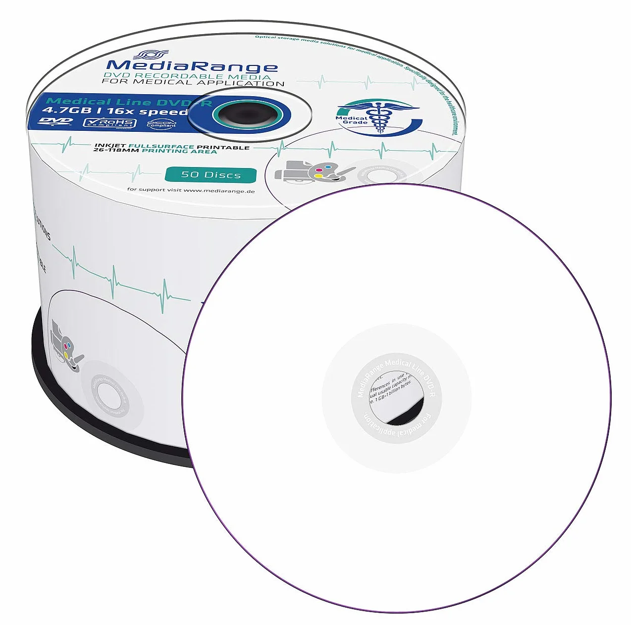 MediaRange Medical Line DVD-R 16x (50) MR429 Cake Box Inyección de Tinta para Impresora