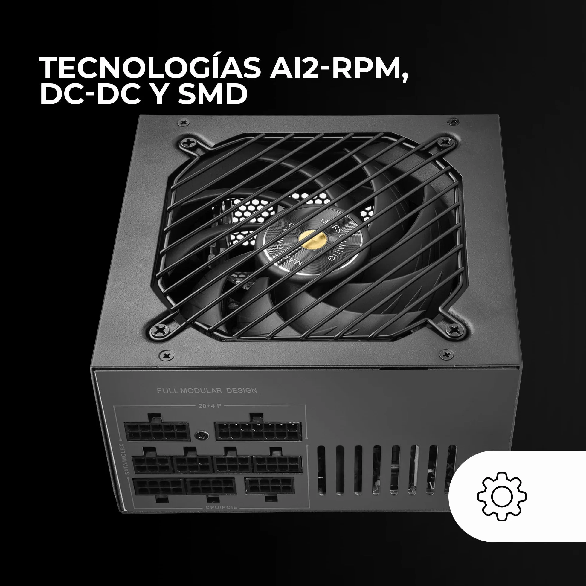 Mars Gaming MPB750SIM, Fuente Alimentación Full Modular ATX 750W, 7 Años Garantía, 80Plus Bronze 230V EU, 90% Eficiencia, Ventilador SI Extreme Silence 140mm, Tecnologías AI2-RPM, DC-DC y SMD, Negro