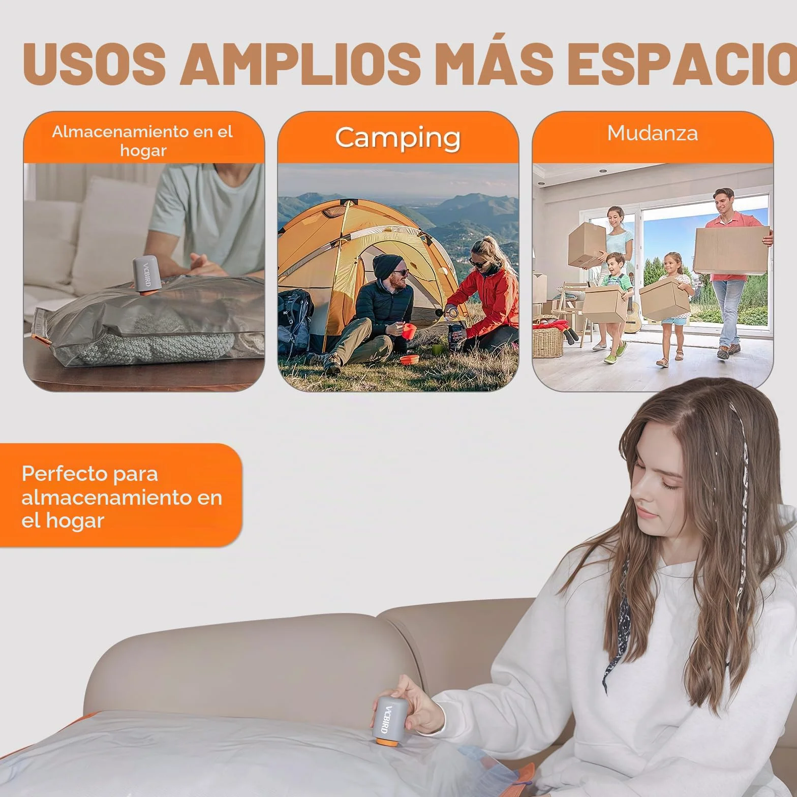 Vacbird Bomba de vacío eléctrica inalámbrica 4500 Pa portátil para comprimir ropa