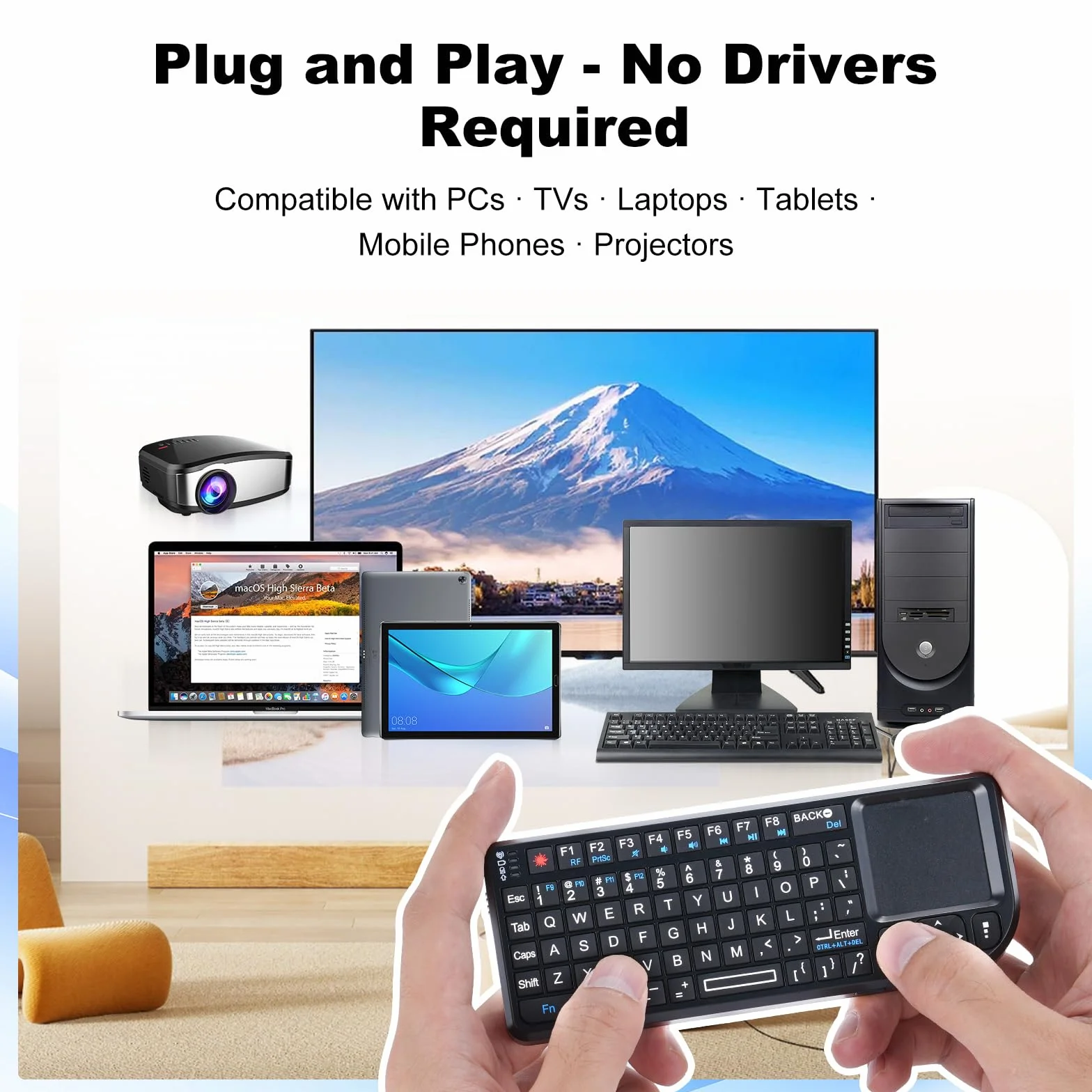 Binghe Mini Teclado Inalámbrico con Panel Táctil, Mini Teclado Bluetooth, A8 2.4G Teclado Inalámbrico con Retroiluminación Blanca para Windows/Linux/Mac/Android/Google/Smart TV OS